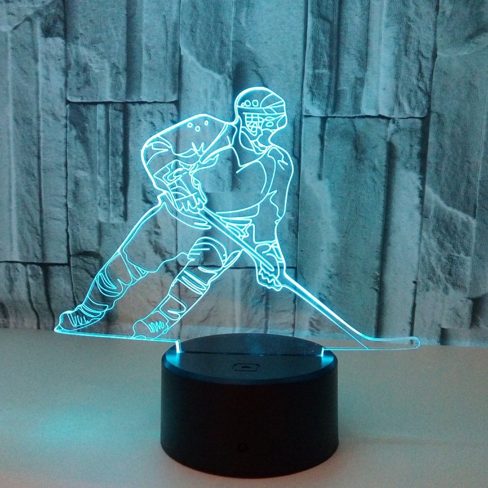 Ticent Hockey Night Light, Hockey Player 3D Lamp Lighting For Kids 7 Led Color Changing Touch Table Desk Lamps Cool Toys Gifts Birthday Xmas Decoration For Sports Hockey Fan