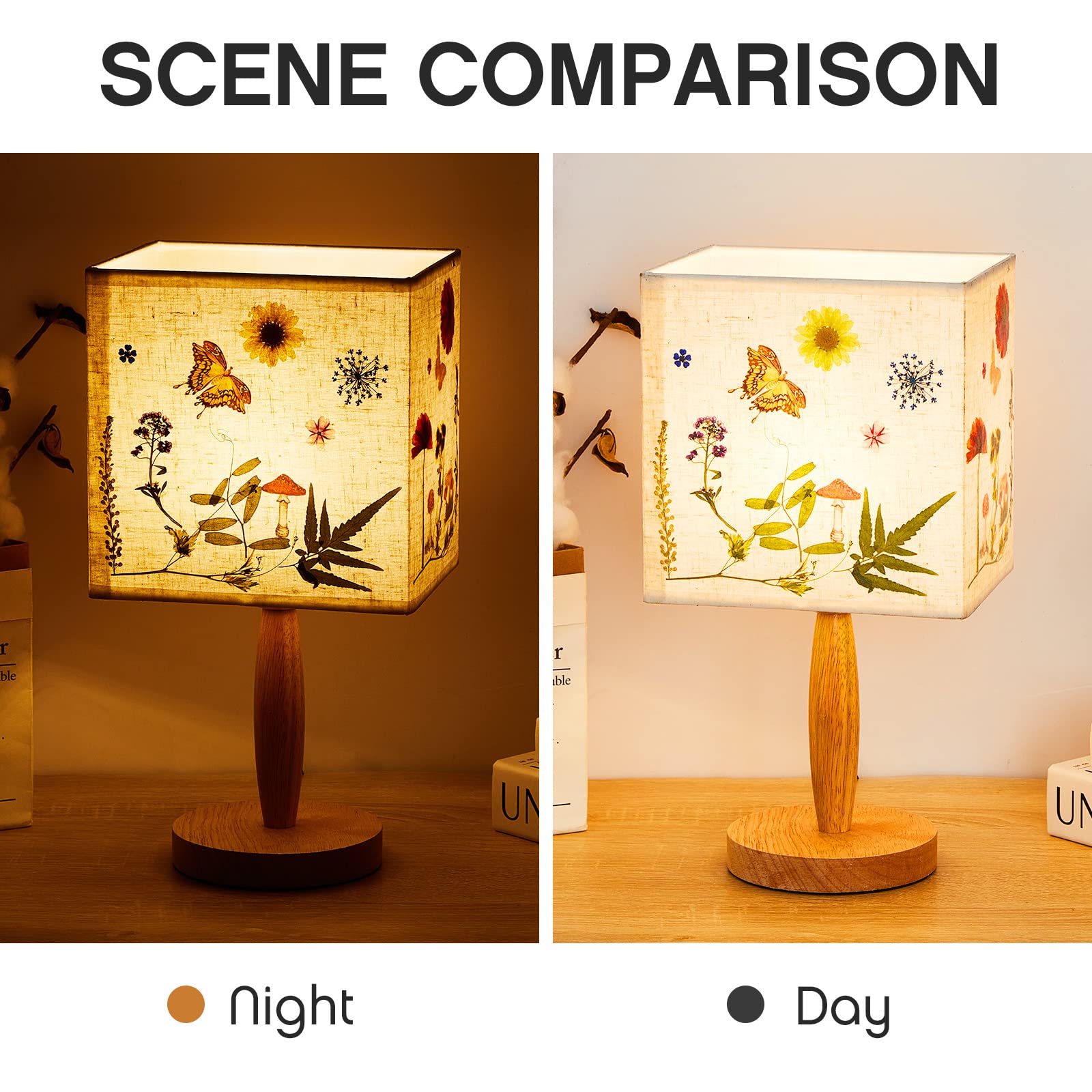 Hortsun Pressed Floral Lamp - Vintage White Bedside Lamp for Bedroom & Office Decor, Model 6c1d11fa, 1 Pcs, Vibrant Style