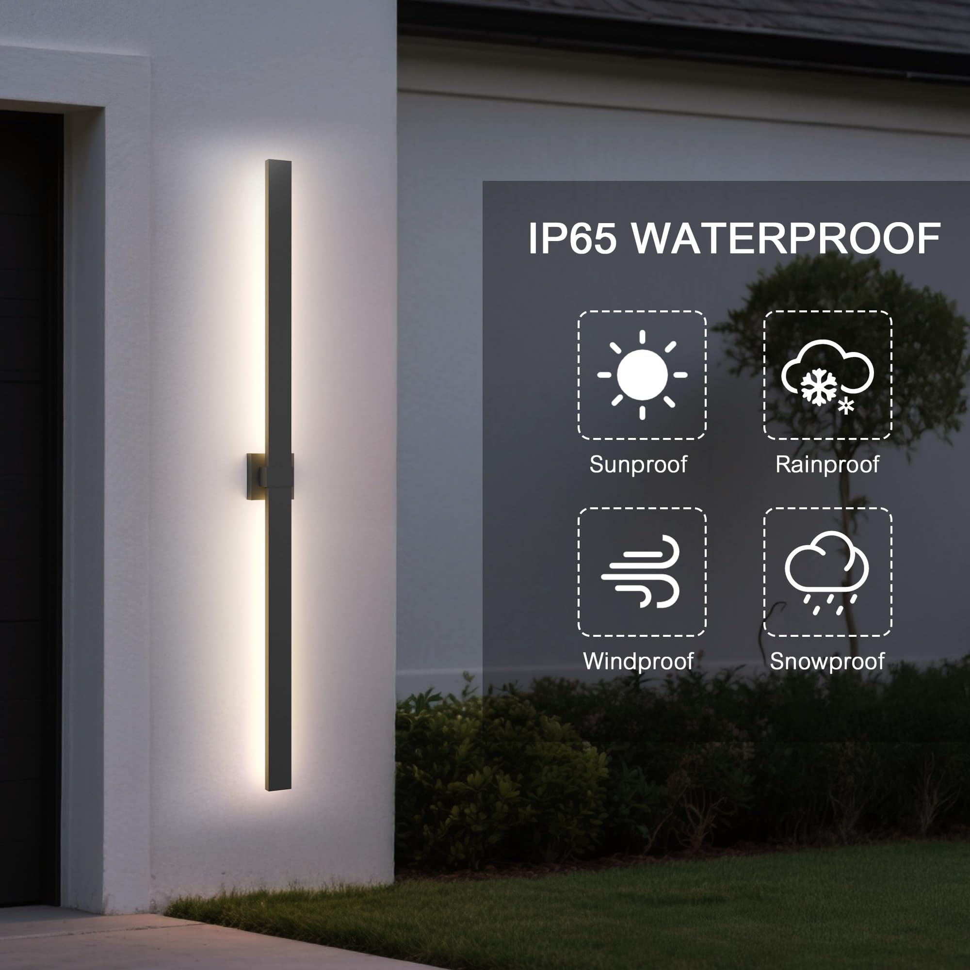Lamqee 62.9 In Aluminum Long Outdoor Wall Lights  3000K 2200Lm Led Waterproof Ip65  Modern Exterior Lighting Fixture Linear Outdoor Sconce Wall Mount Outside Lighting For House Porch Patio Garage Door