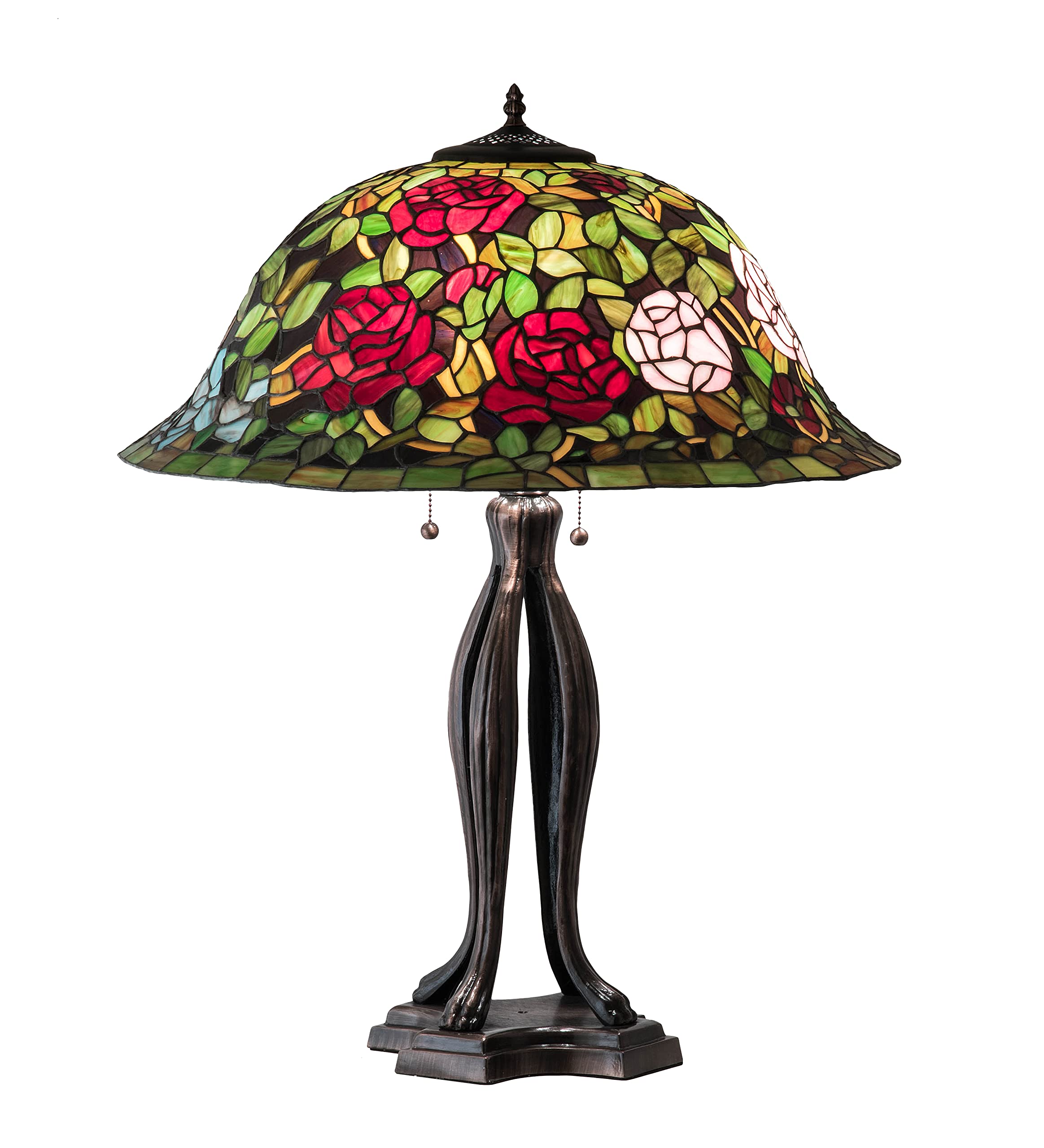 Meyda Lighting 30in High Tiffany Rosebush Table Lamp - Mahogany Bronze - Model 229111 - Metal