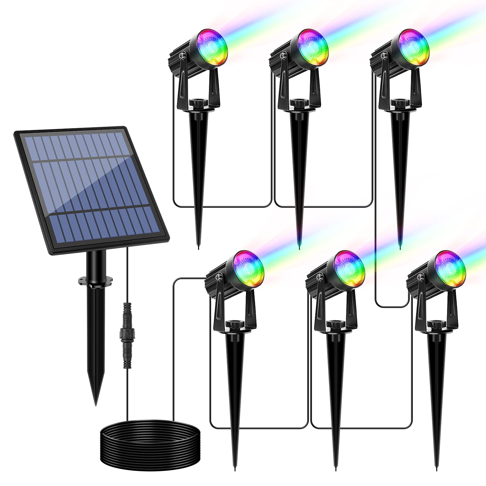 APONUO Christmas Solar Spot Lights Outdoor Color Changing,2 Colors Modes Metal Solar Landscape Lighting RGB Spotlights Waterproo