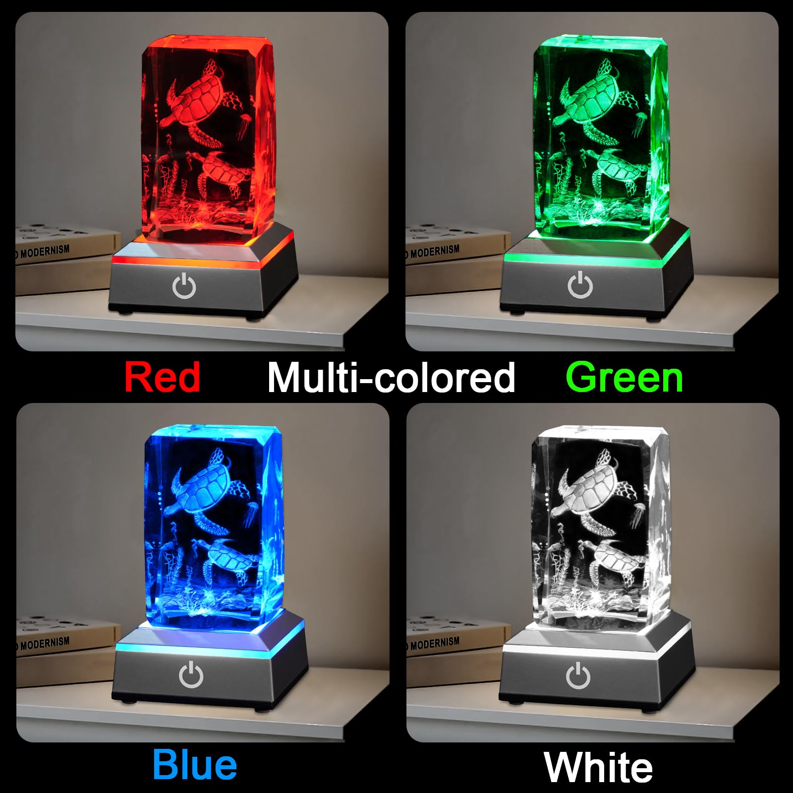 Eicxjui 3D Crystal Night Light With Multicolor Led Base Glass Laser Engraved Sea Turtle Figurines Lamp Gifts For Boys Girls Love