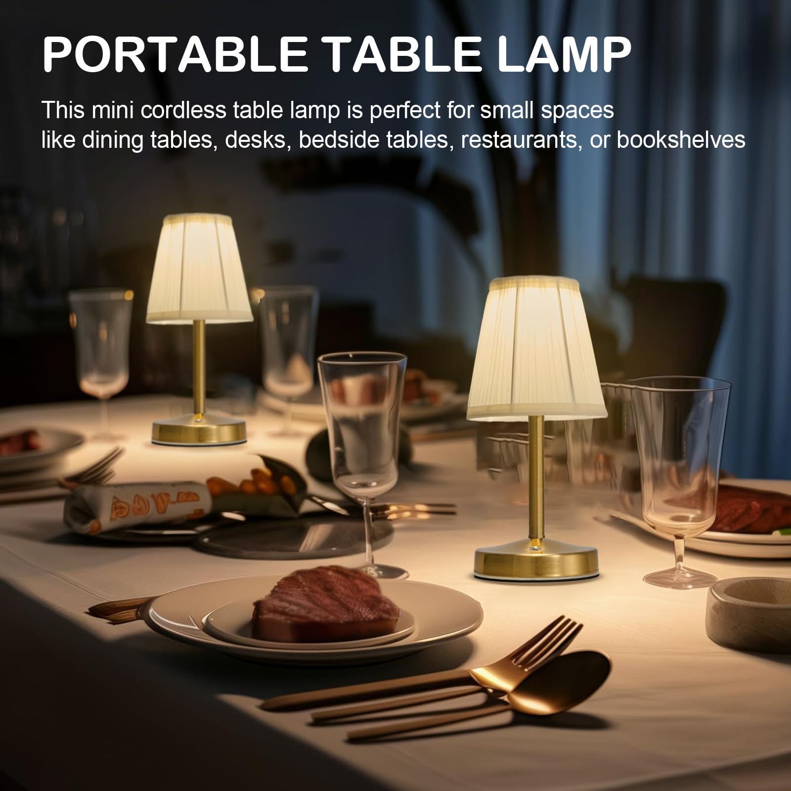 Eypid 3W Led Small Rechargeable Lamp,2000Mah Battery Operated Lamps,Vintage Brass Mini Lamps,2 Level Brightness Small Gold Cordl