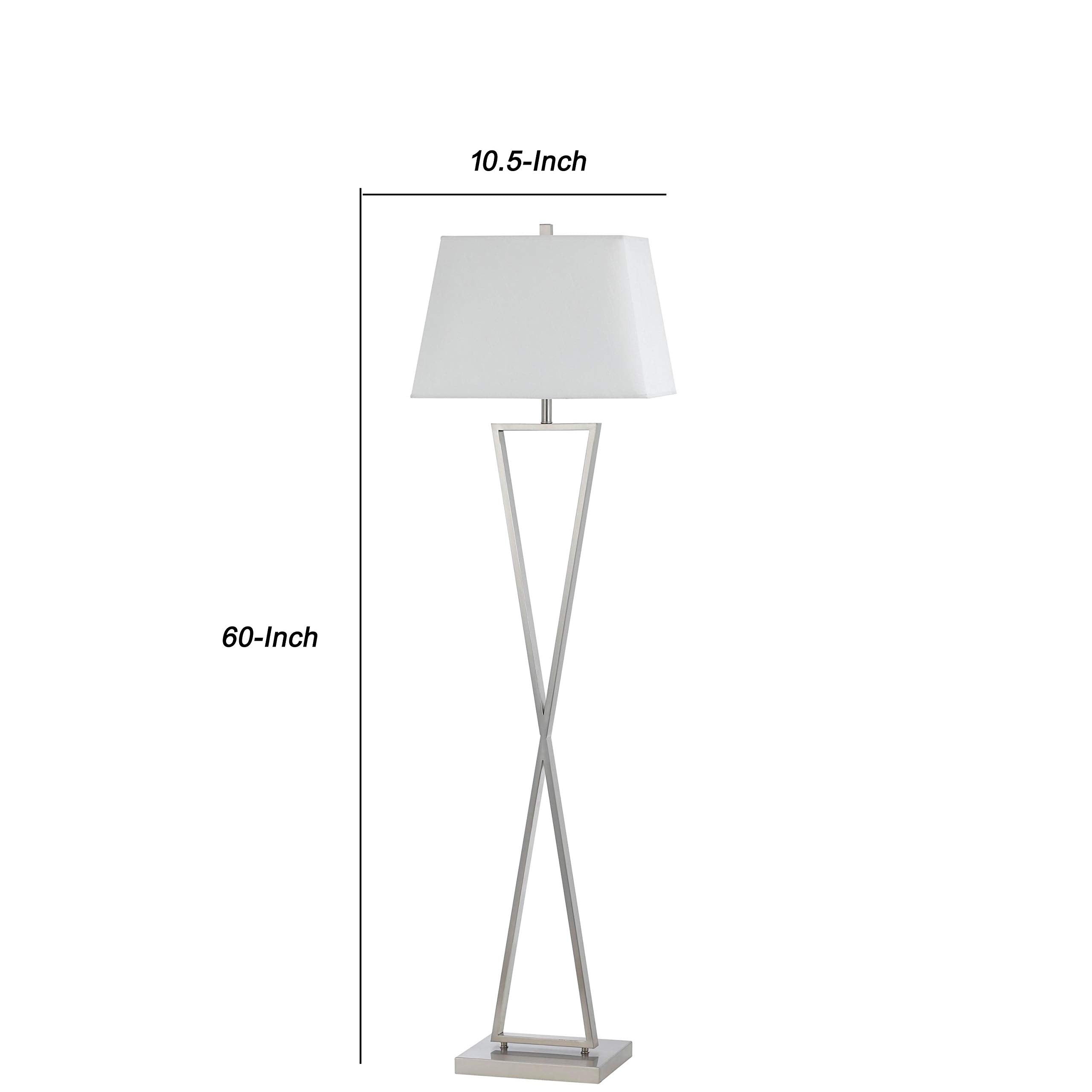 X Shaped Metal Body Floor Lamp with Rectangular Tapered Fabric Shade, White