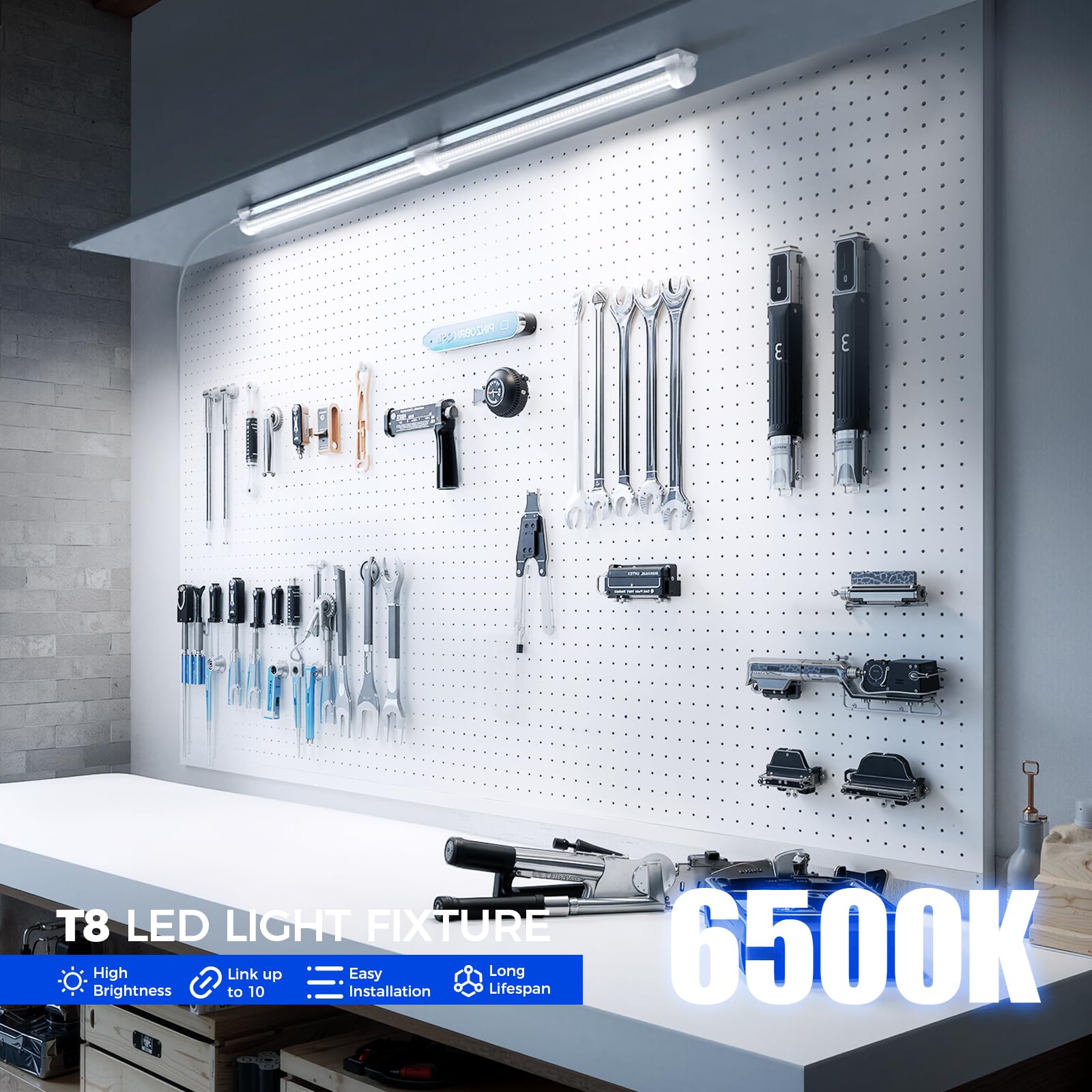 Barrina LED Shop Light, 25W, 3450LM, 1.5FT, Aluminum, 6500K, Linkable, 2 Packs