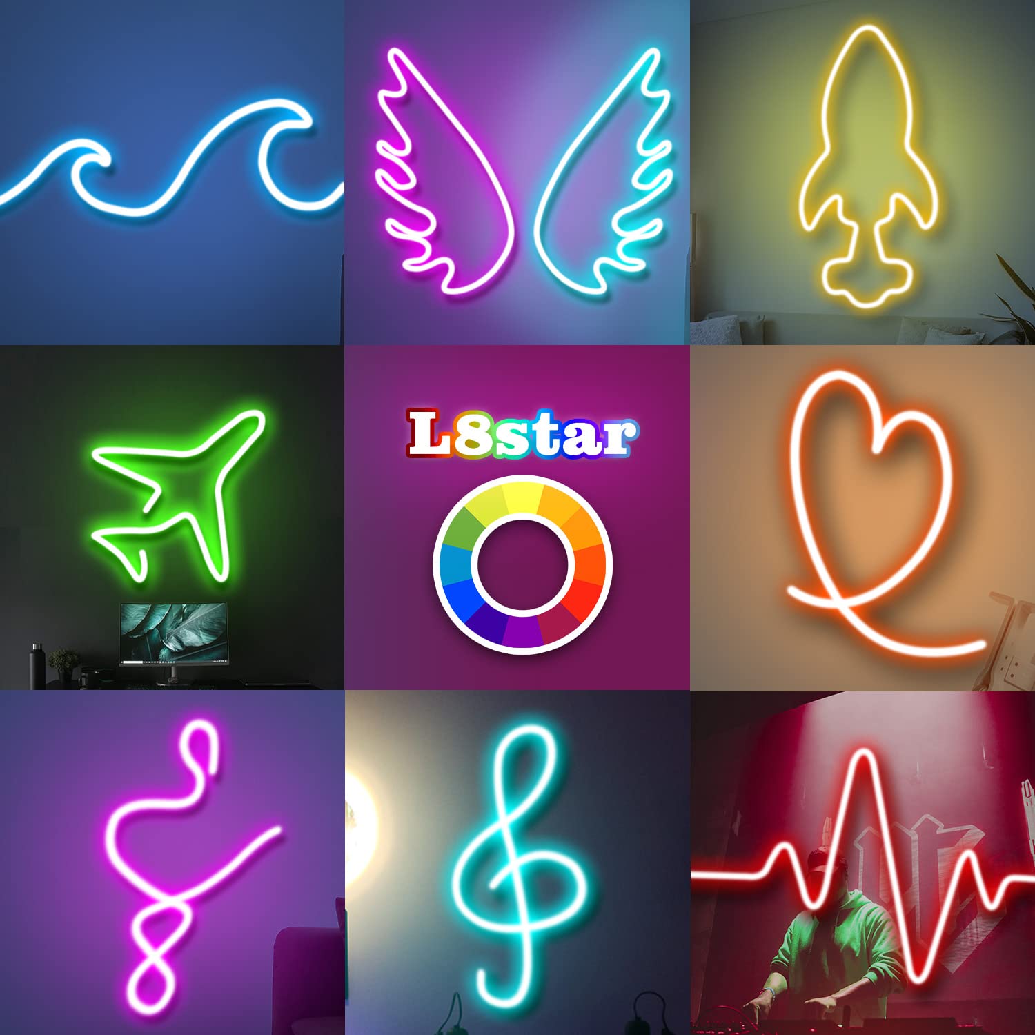 L8star RGB 16.4ft LED Neon Rope Light with Remote Control, Flexible Plastic Strip for Indoor/Outdoor Decor, Model L82M