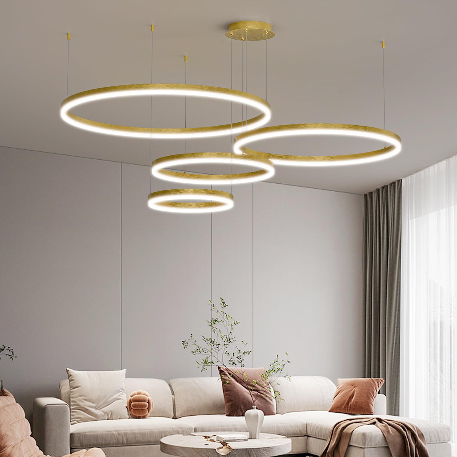Mikeru Modern LED Chandelier Light, Remote Control, Adjustable 3000K-6500K, Aluminum, 11.8-31.5IN, B-Black, Model TC-M