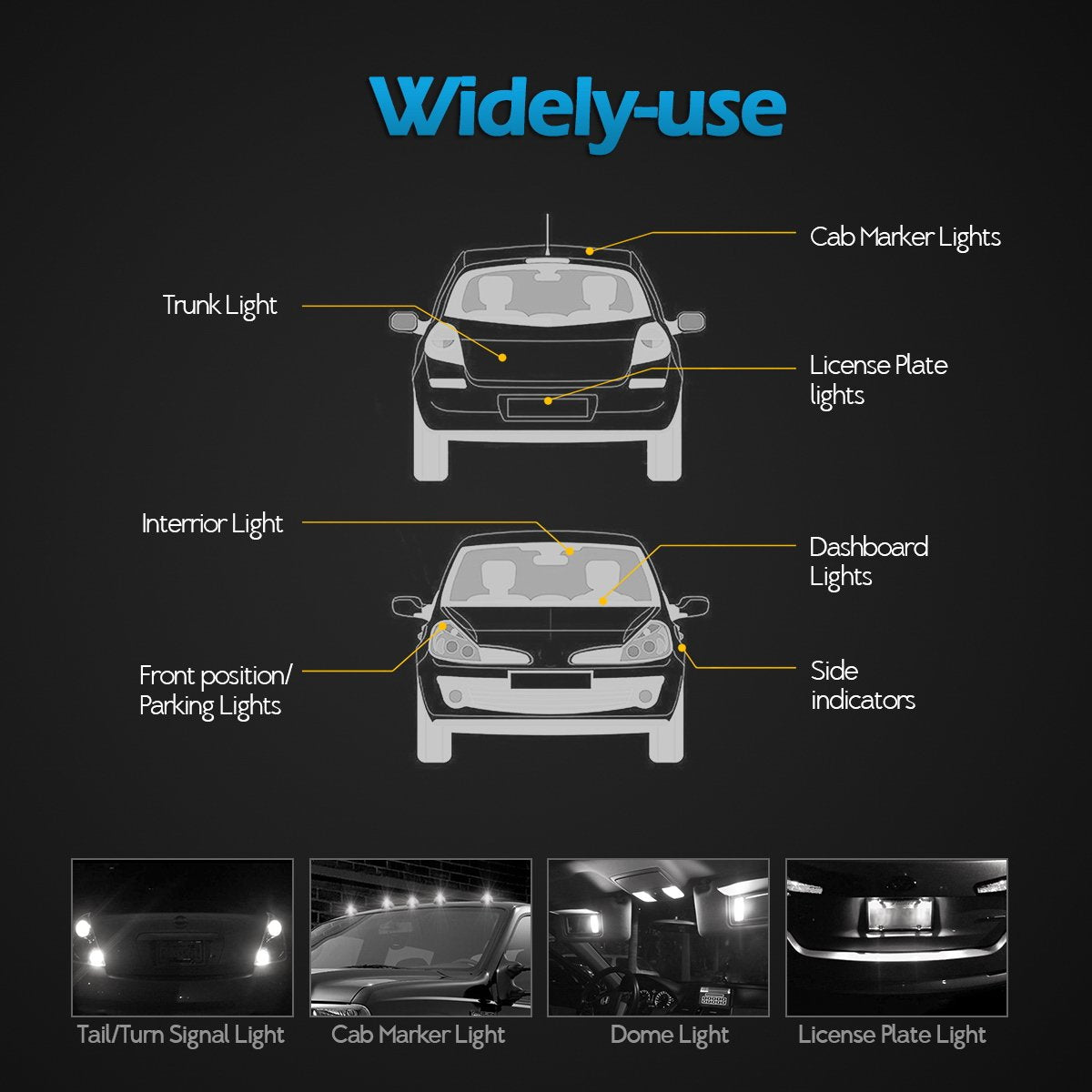 Partsam T10 LED Light Bulbs 5X White 161 168 194 Wedge Base Lights 5-5050-SMD for Cab Roof Running Marker Light LED Backup Licen