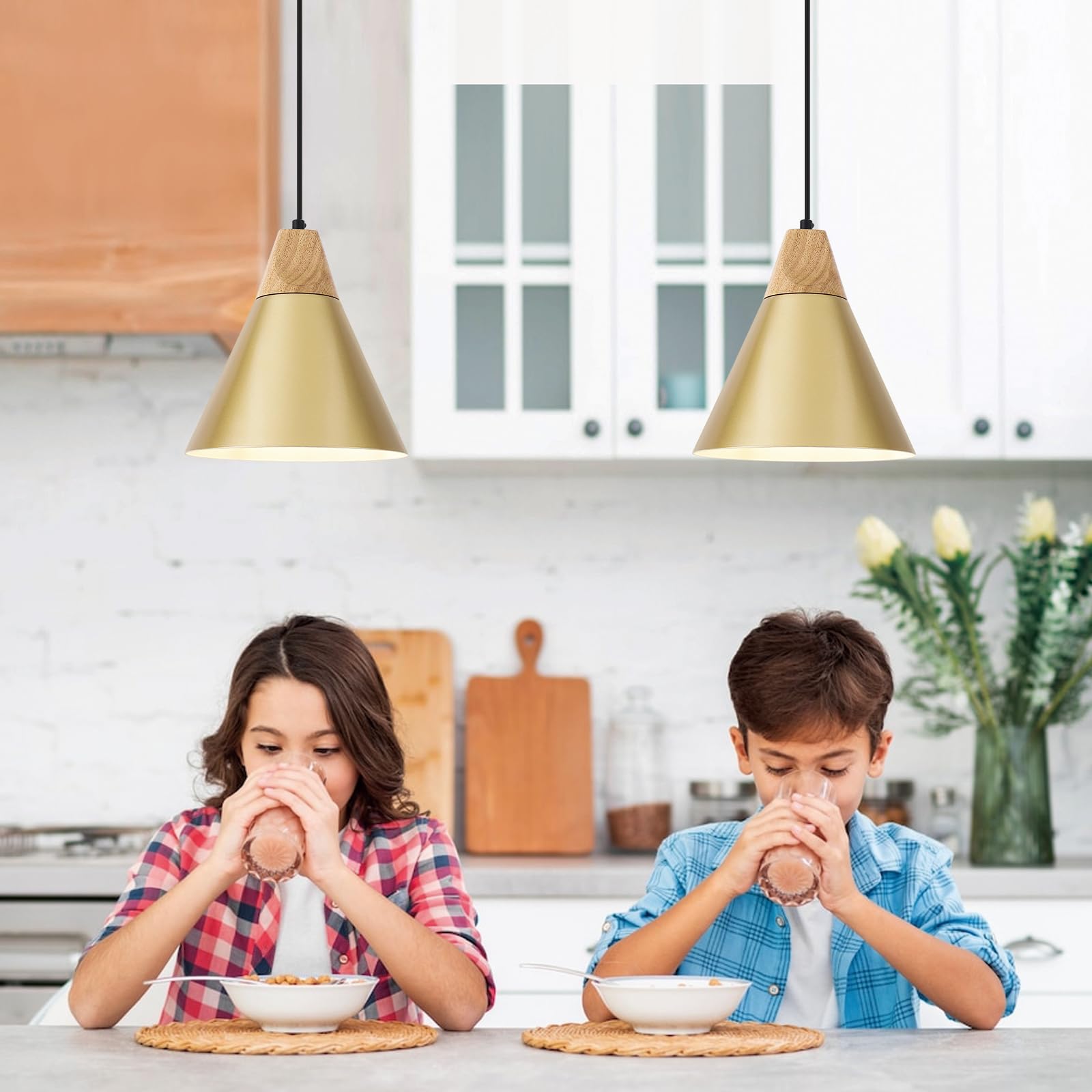 Sesiment Farmhouse Pendant Light 2 Packs 9.4Inches- Gold Pendant Lighting  Industrial Pendant Light  Kitchen Pendant Lights For Office  Bedroom  Living Room  Kitchen Island
