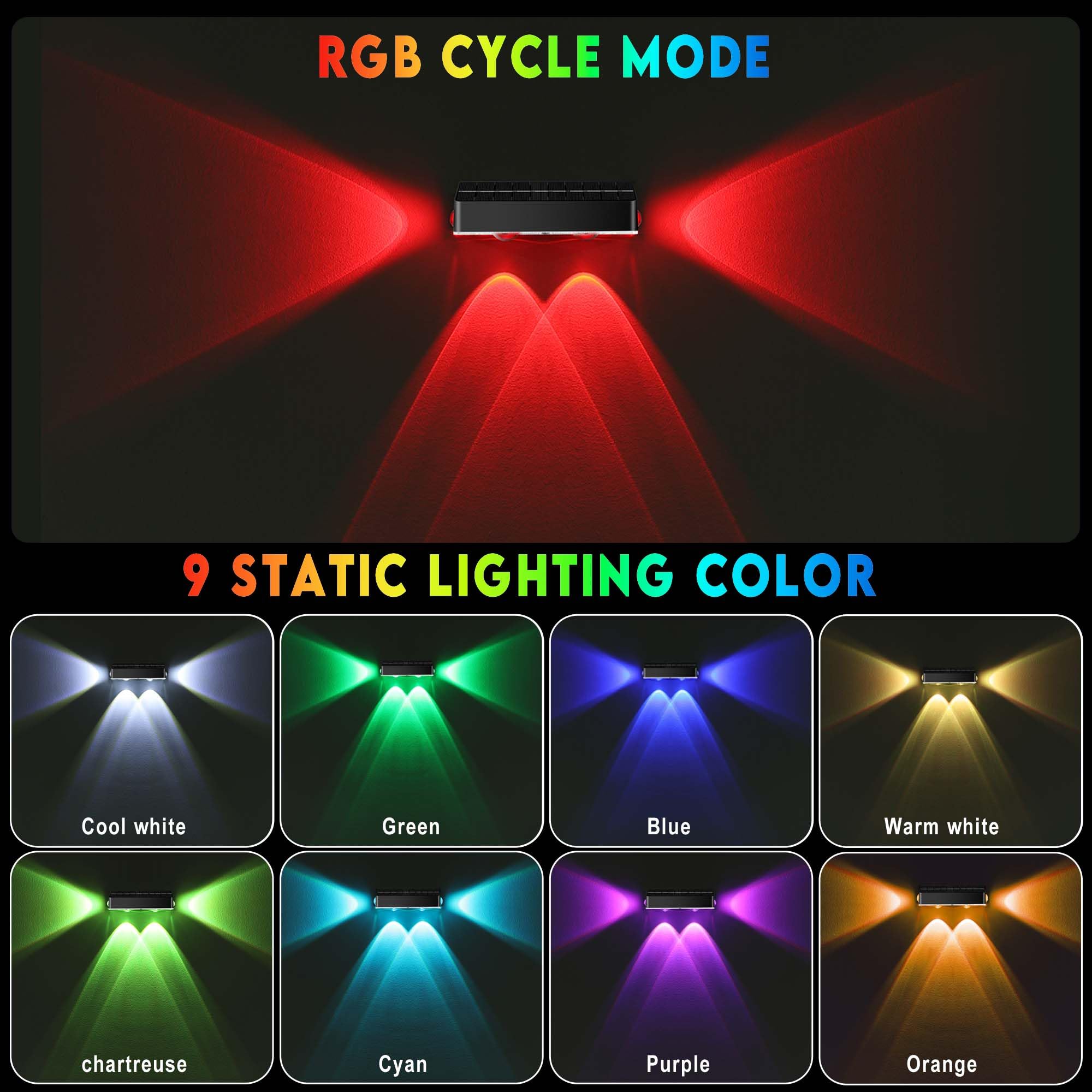 Nibuuecer Solar Fence Lights 2 Pack 9 Colors&11 Lighting Modes Fence Solar Light Outdoor Waterproof Ip65  3-Side Lighting Led Deck Lights For Outside Wall Backyard Step Patio Garden