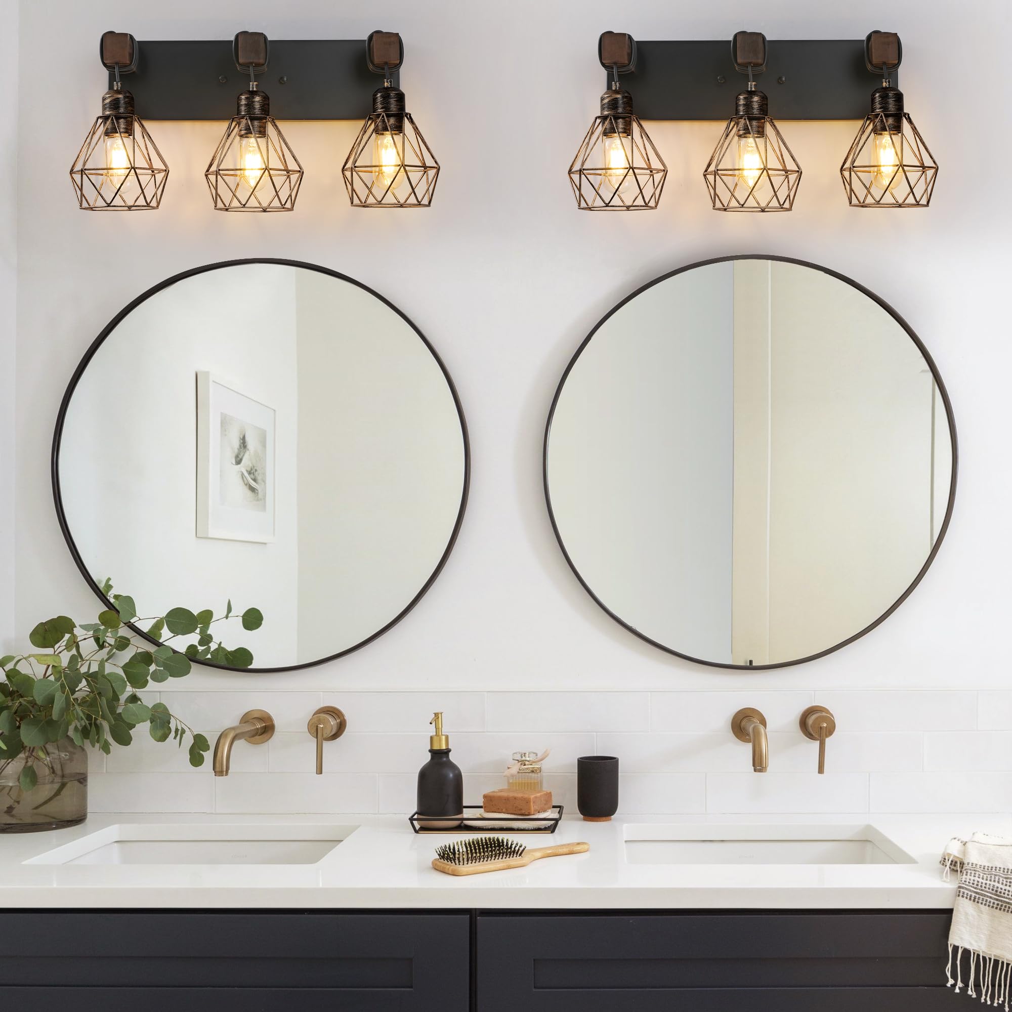 maesta Farmhouse Bathroom Vanity Light Fixture, 3-Light Metal Sconces, Black Gold, Model MA022-3