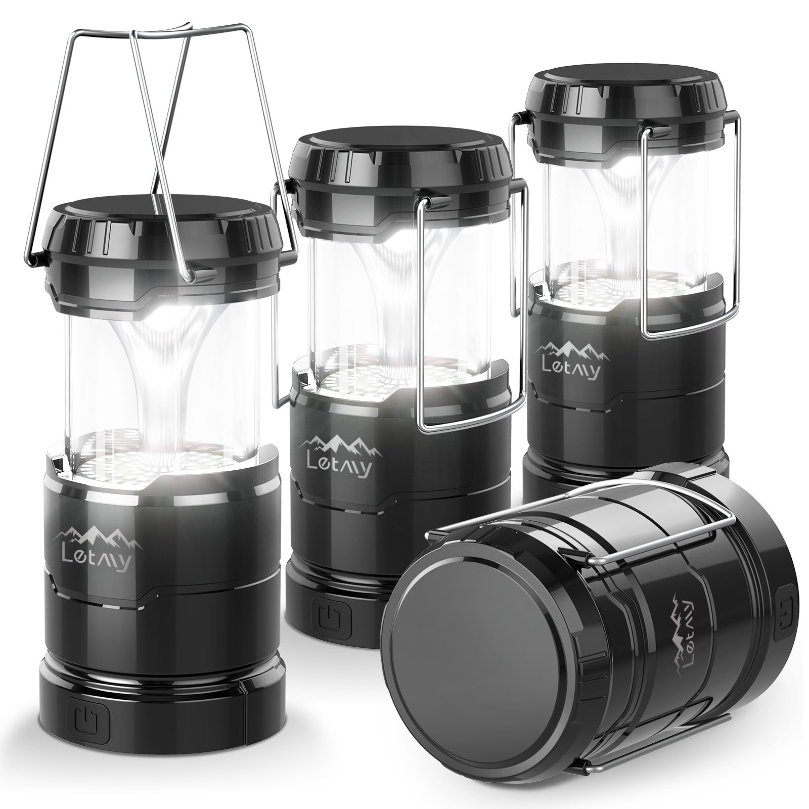 Letmy 4 Pack Camping Lanterns For Power Outages - Dimmable & 3 Color Modes, Battery Powered Lantern, Collapsible, Water Resistan