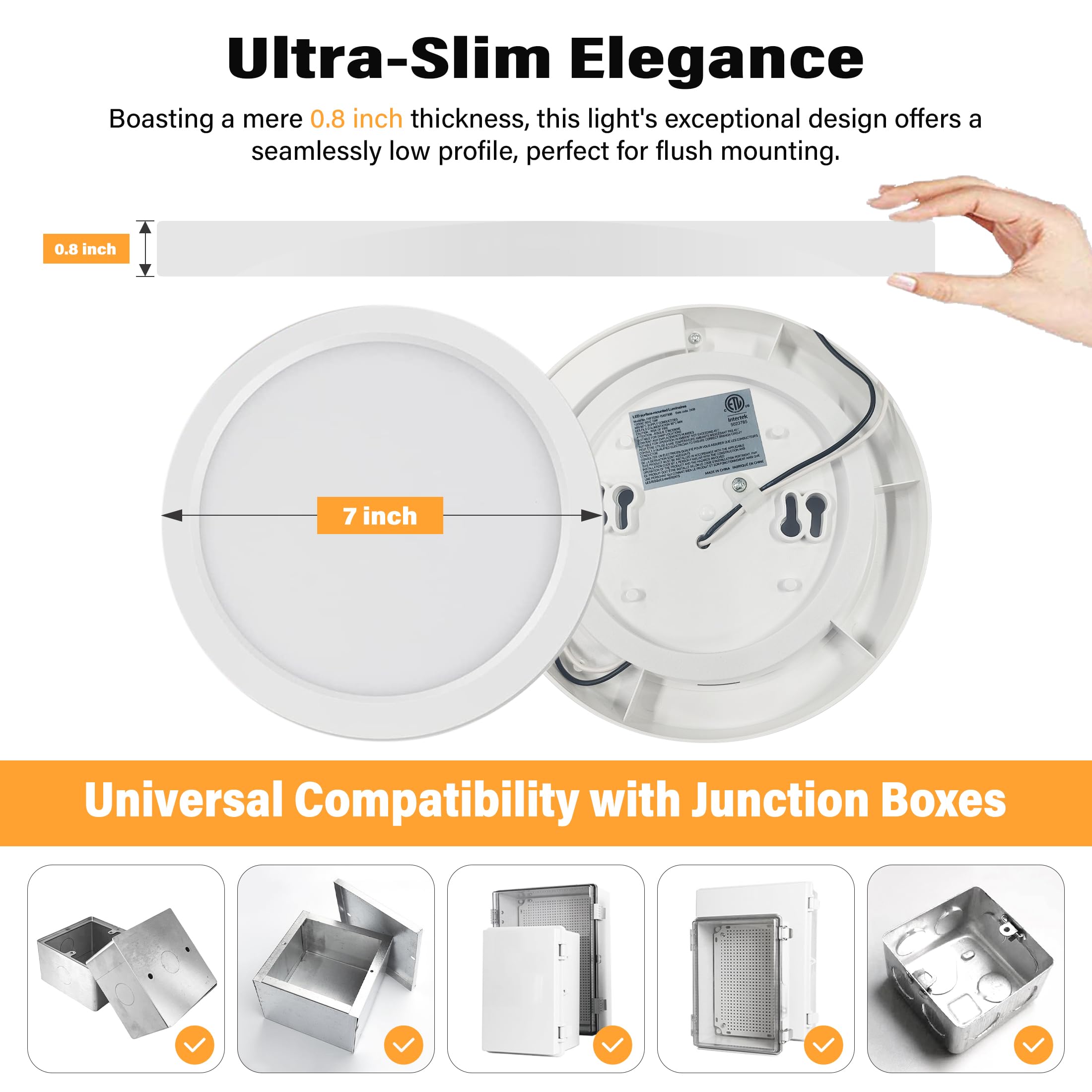 NOVELUX 7 Inch LED Flush Mount Ceiling Light, 8 Pack, Dimmable 5CCT, Ultra Slim Round Panel, White, Model CL-7IN