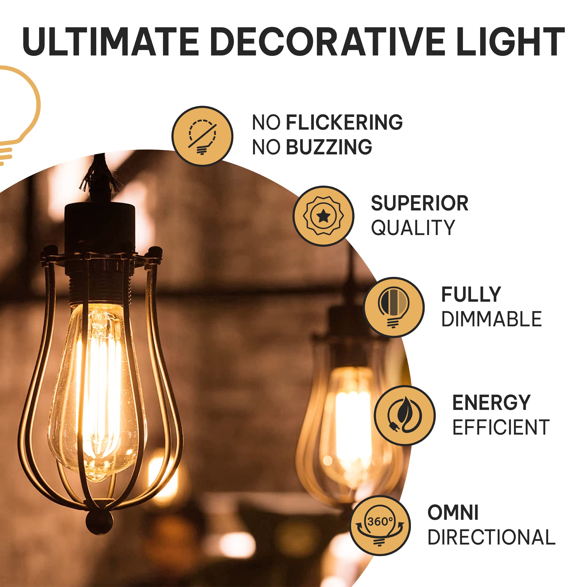 Vintage Edison Incandescent Light Bulbs - 6-Pack 60W, E26/E27, Dimmable 2100K Antique Filament Lamp - St64 Squirrel Design For I