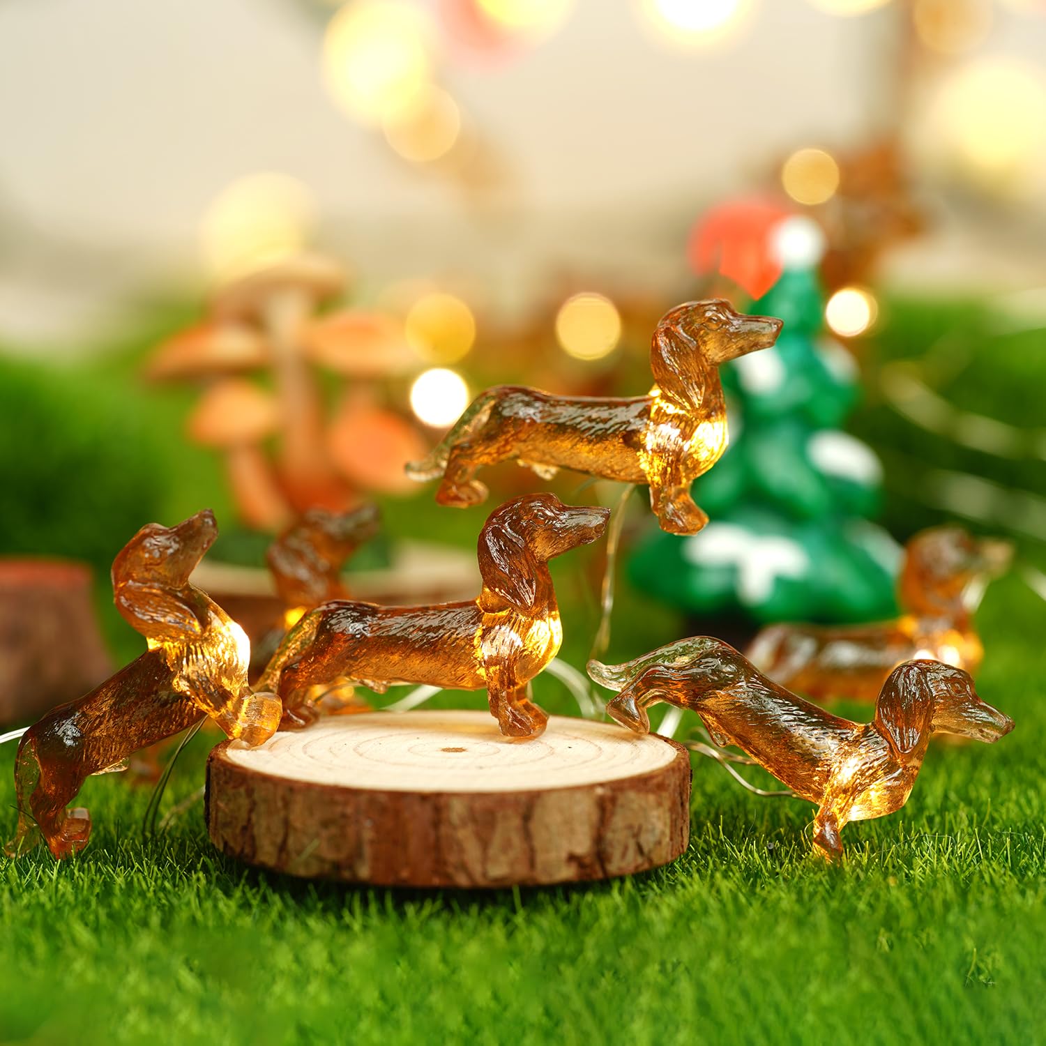 BOHON Dachshund Christmas Lights, 10ft, 30 LEDs, Battery Operated, Amber, Model BH-SL-21, Indoor Party Decorations