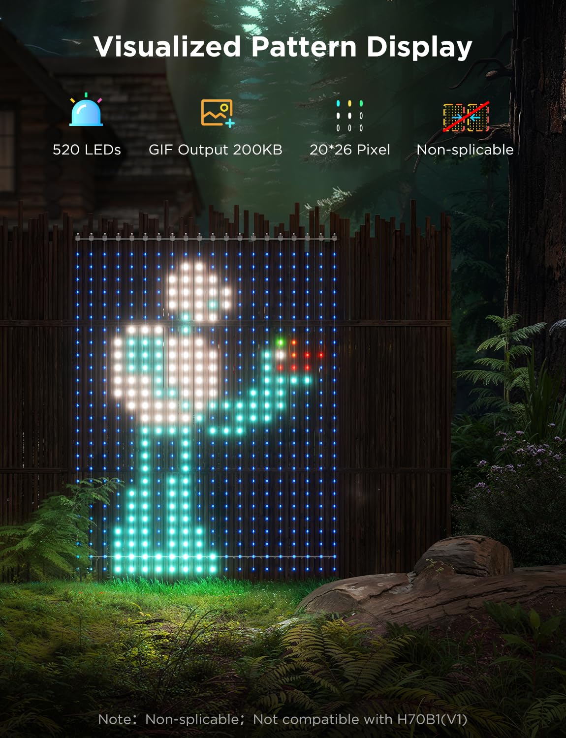 Govee Smart LED Curtain Lights, 520 LEDs, 4.9x6.6ft, RGBIC Color Changing, IP65 Waterproof, Model H70B3, White