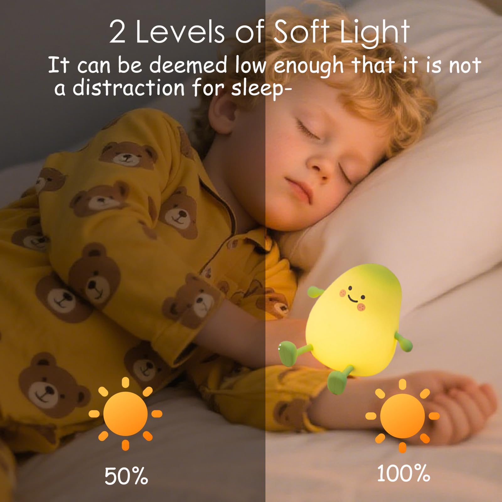 Cute Mango Shape Night Light, 2-Level Dimmable and 2 Timer Settings Touch Lamp, USB Rechargeable Silicone Nightlight with Phone