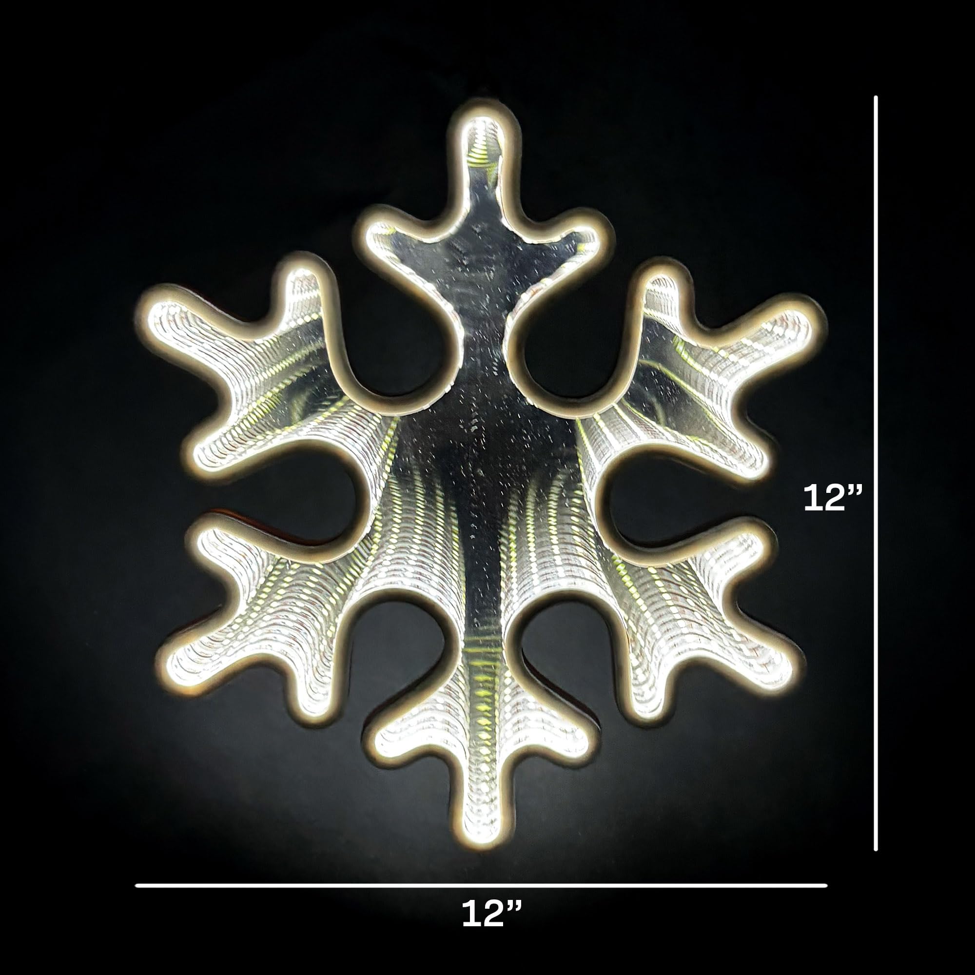 Elumina Decor Snowflake Infinity Mirror Light - LED USB-Powered Holiday Decor - 12in x 12in - Indoor 3D Snowflake Design
