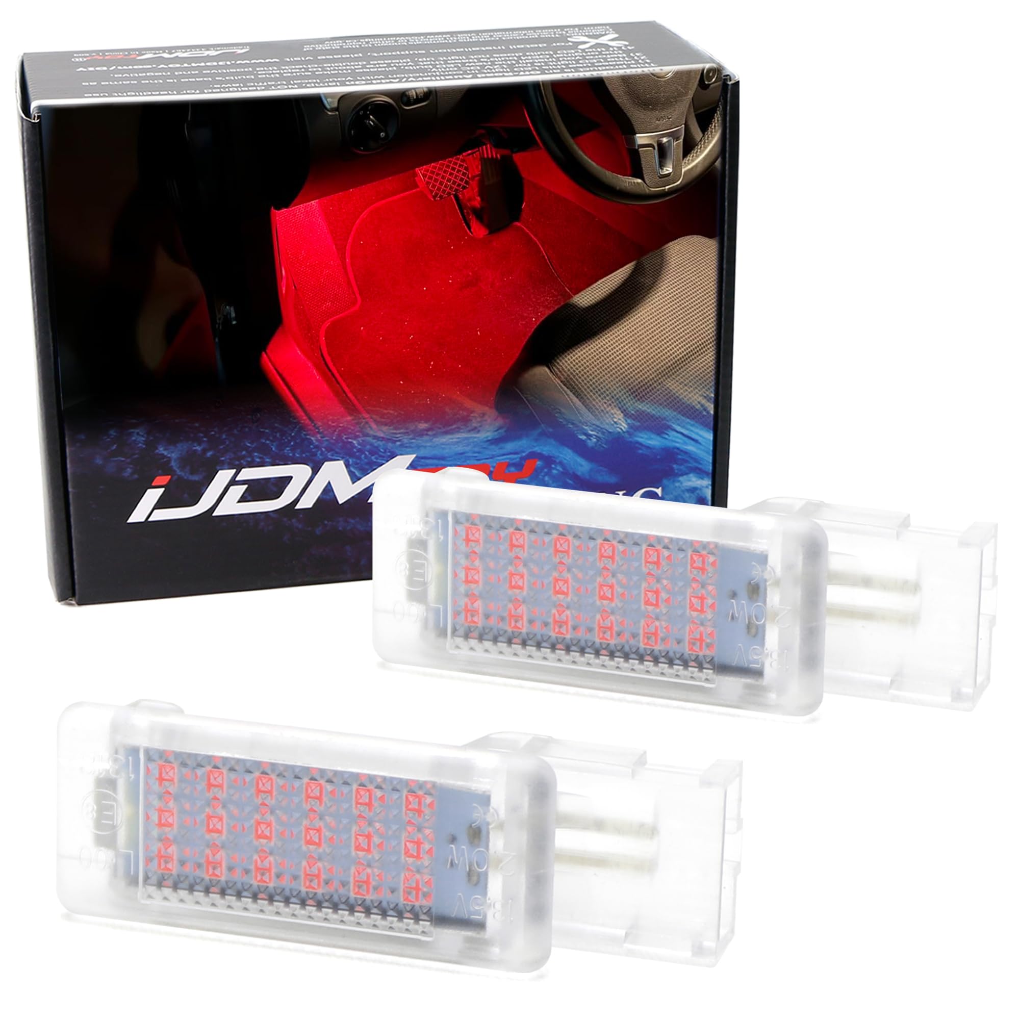 iJDMTOY Brilliant Red LED Compartment Glove Box or Footwell Lights Compatible with Volkswagen Jetta GTI Altas CC Eos  Powered by 3W 18-SMD LED Lights  Replace OEM Incandescent Lamps