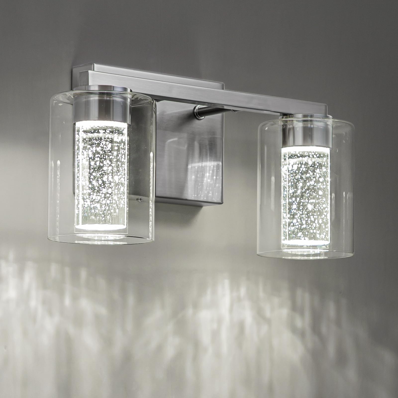 Sinerise 2-Light Brushed Nickel Vanity Light With 3 Color Modes (3000K/4000K/6000K), Eye Protection Led Bathroom Light Fixture,