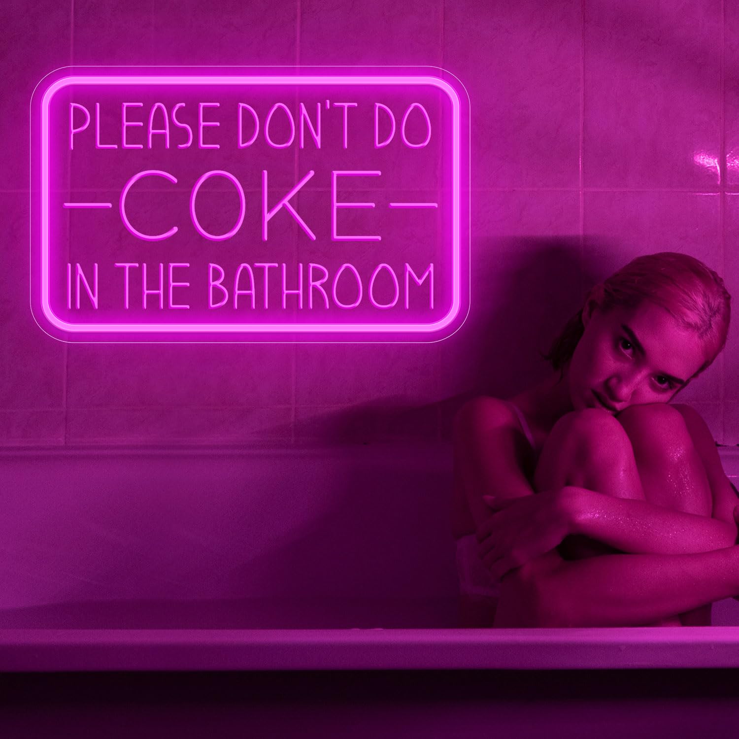 PSPCBS LED Neon Sign - "Please Don't Do Coke in The Bathroom", 10"x16", Pink-COKE, USB Powered, Adjustable Brightness Party Decor