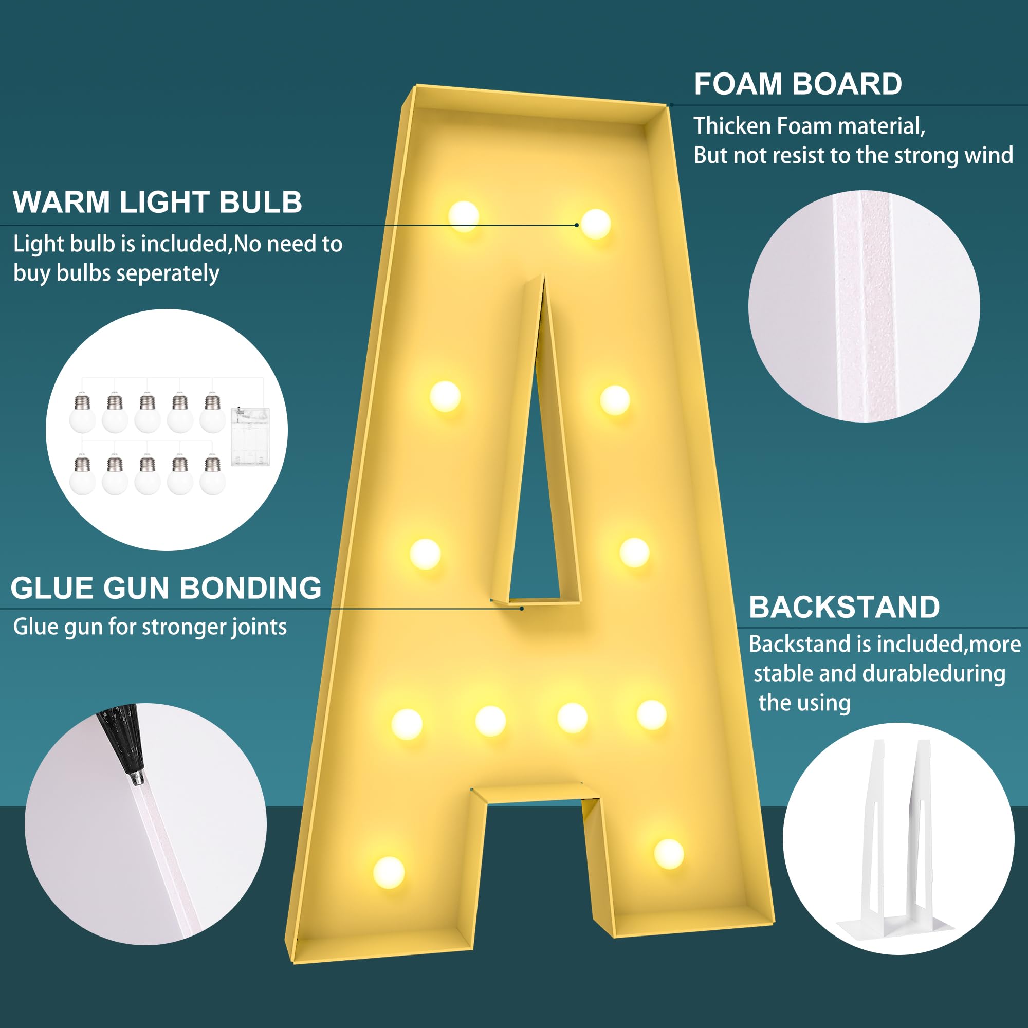 YOSWPP 4FT Light Up Letter Q, Giant Mosaic Balloon Frame, Wedding Backdrop Decoration, Foam Board, Model LED-34FT, Paper Material