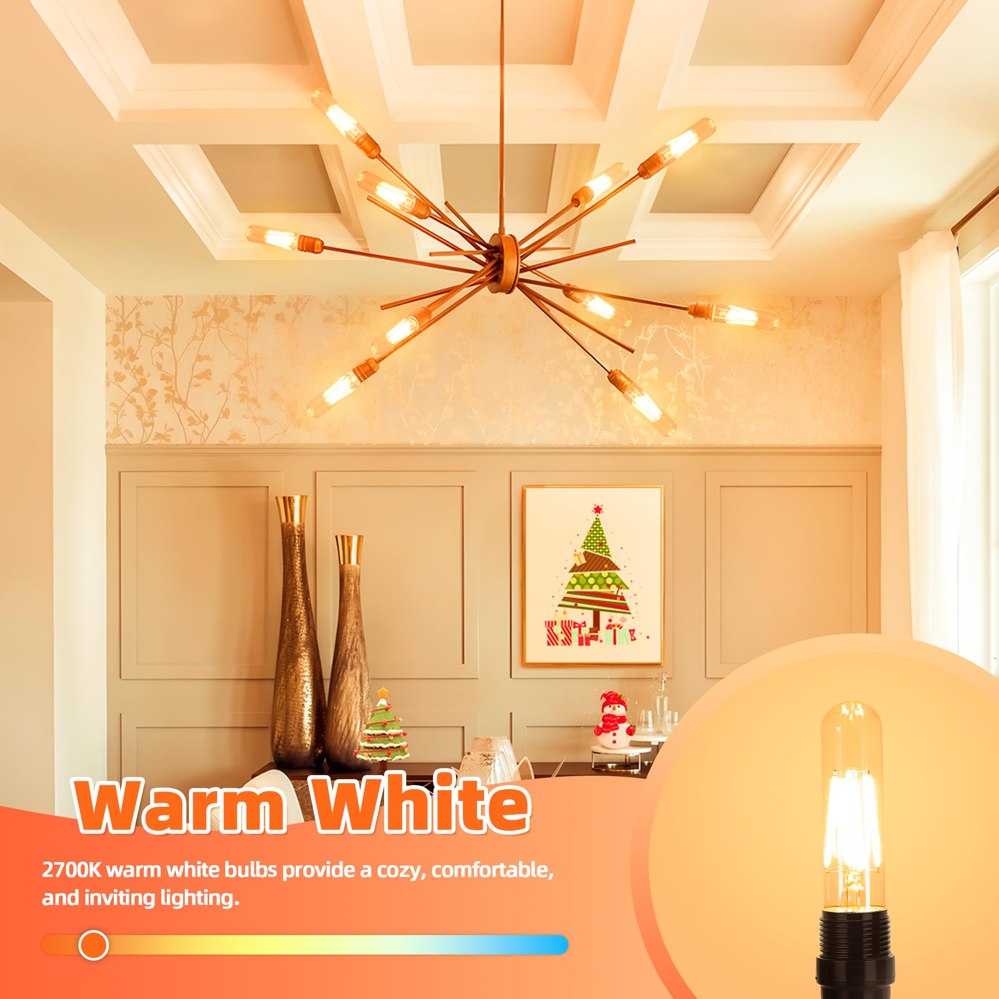 Ggoying Dimmable E26 Led Bulb 60W Equivalent, 600Lm Warm White 2700K E26 Edison Bulbs, 6W Tubular T10 Led Bulb For Rustic Pendan