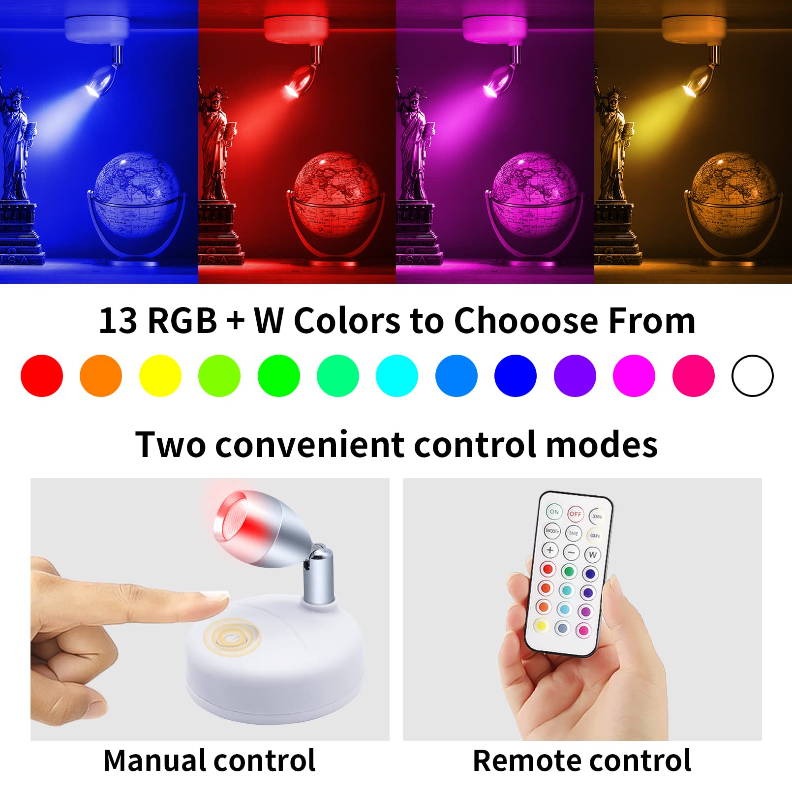Hfcdl Wireless Led Mini Spotlight With Remote, Rgb Color, Timer & Dimmer - 6Pcs Indoor Uplighting