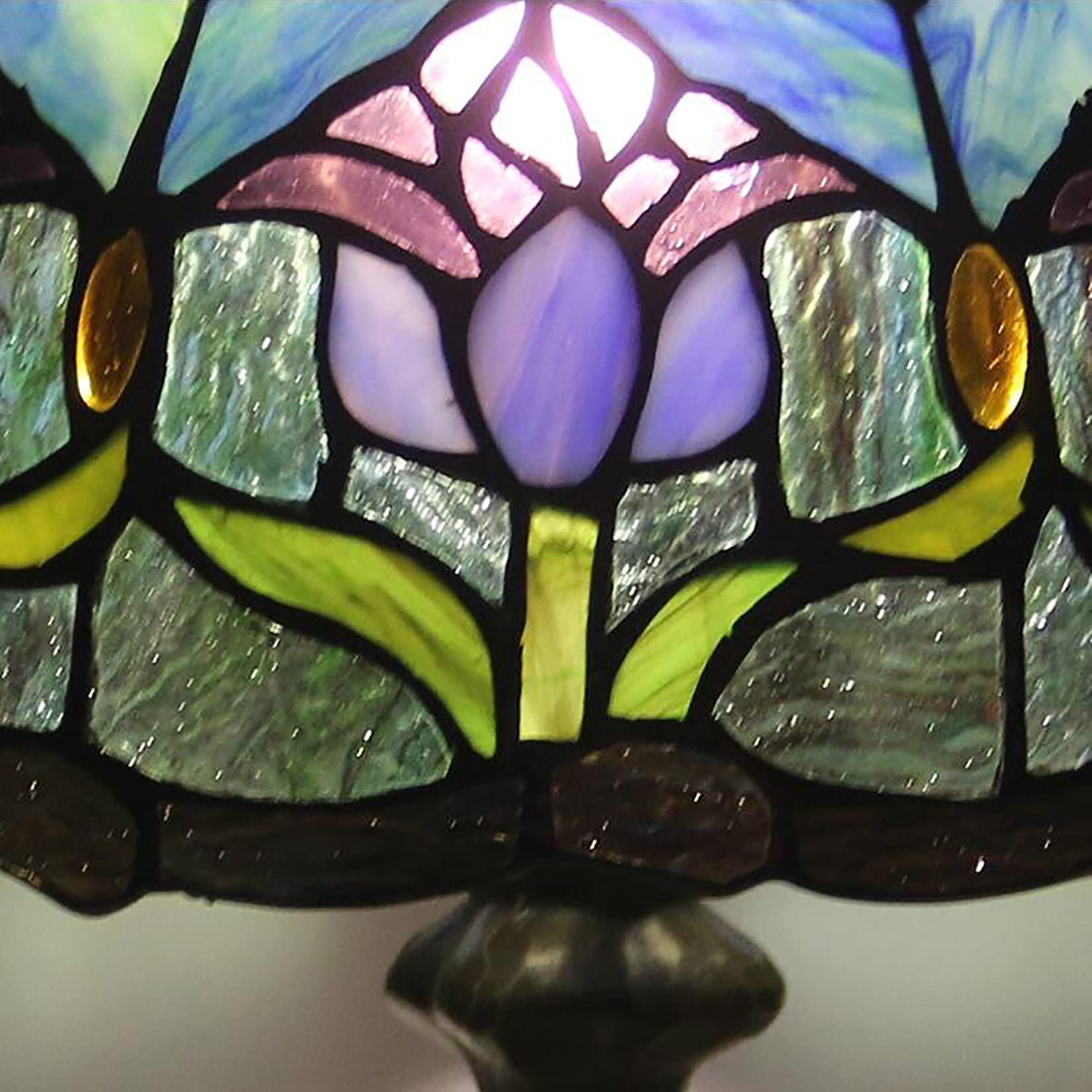 errzom Tiffany Style Table Lamp - Stained Glass Purple Tulip, 12" Reading Desk Light for Bedroom, Study, Living Room, Office