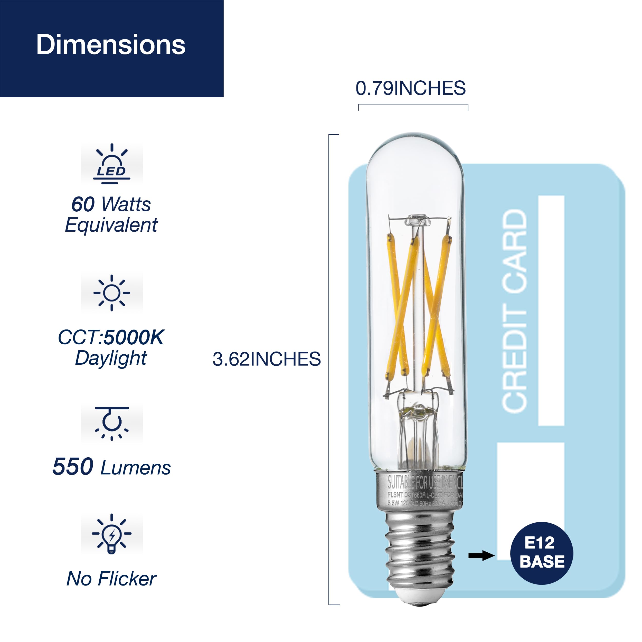 Flsnt 5000K Daylight Led Candelabra Bulbs 60W Equivalent, Dimmable T6/T25 E12 Led Light Bulbs For Chandelier, 90+ High Cri, 550L