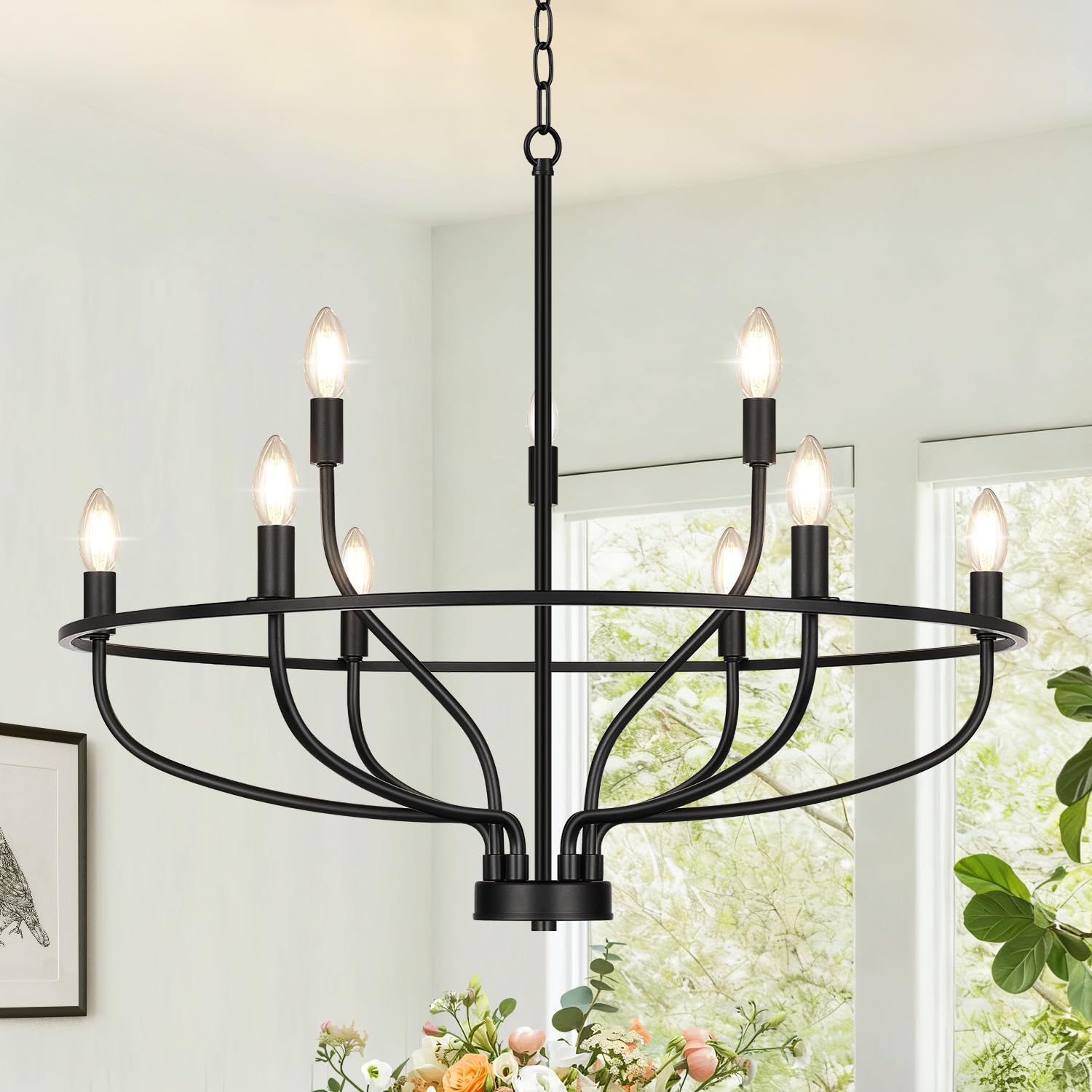 30 Black Chandelier  9-Light Modern Farmhouse Chandelier For Dining Room Lighting Fixtures Hanging  Candle Chandelier Light For Living Room  Kitchen Island  Bedroom  E12(Bulbs Not Included)