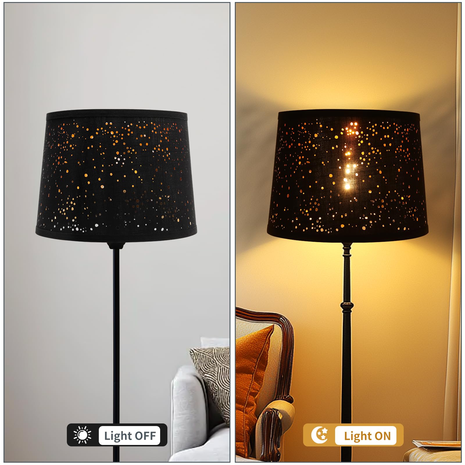 ALUCSET Drum Lampshades Set of 2, Linen, 13inx15inx11in, Starlight Black Gold, Model LLA-S2426X