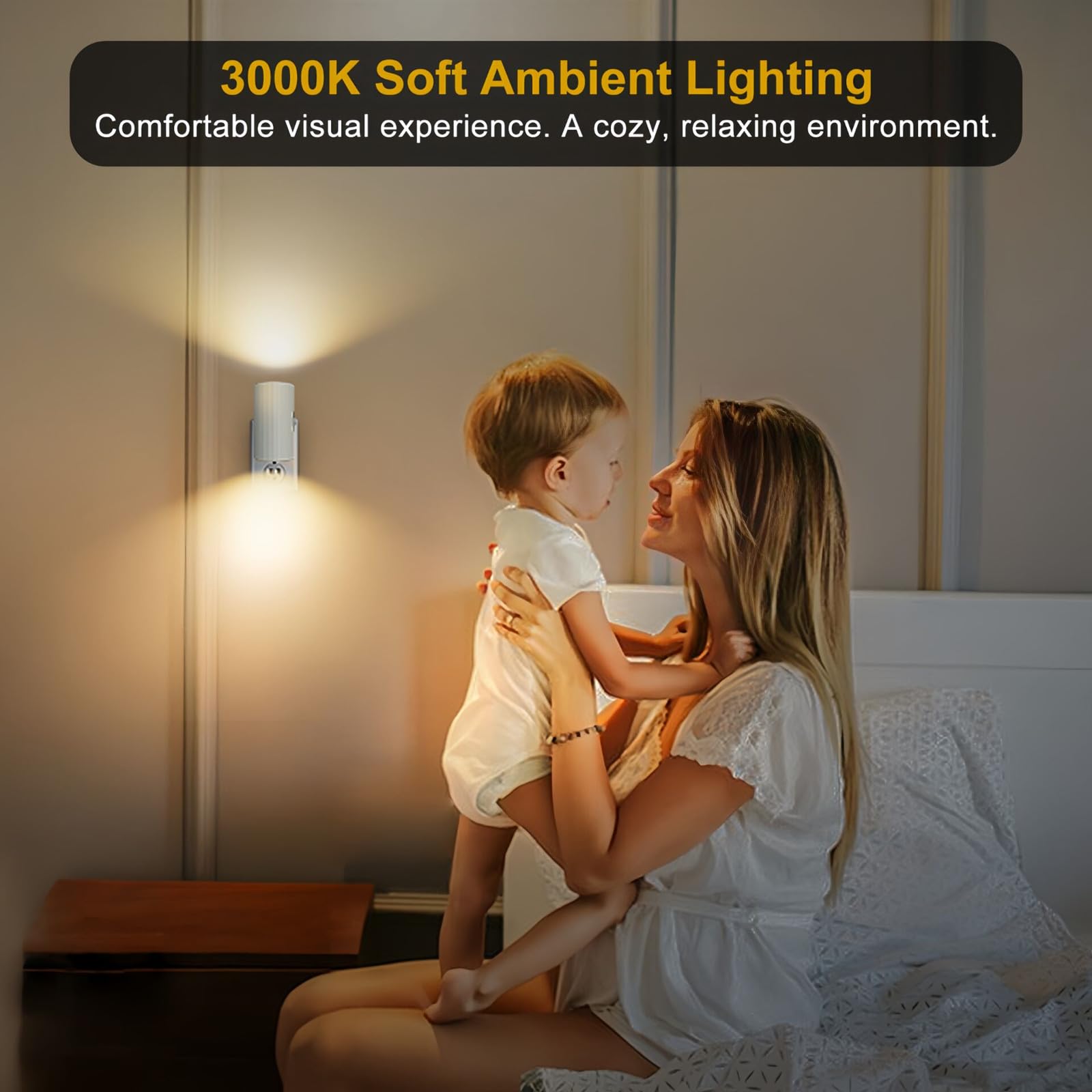 WSKVEZZA LED Night Light - Dimmable 0-100 LM, 3000K Soft White, Plug-in, Sensor Dusk to Dawn, Modern Design, 2 Pack