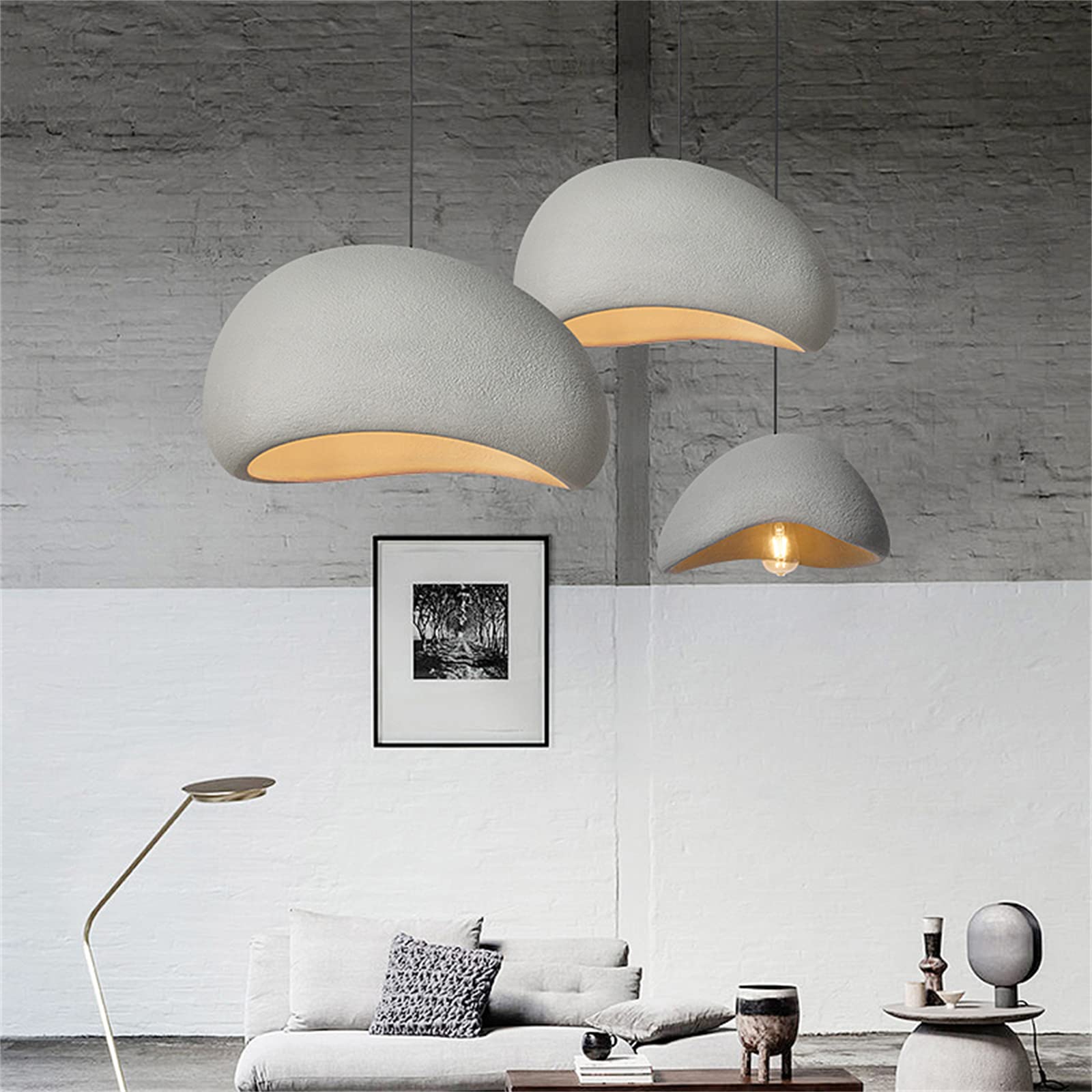 JAYMP Modern Pendant Light - 40cm Bird Nest Shape, Matte White, E26 Base, Wabi-Sabi Style for Dining Room, Kitchen & Hallway