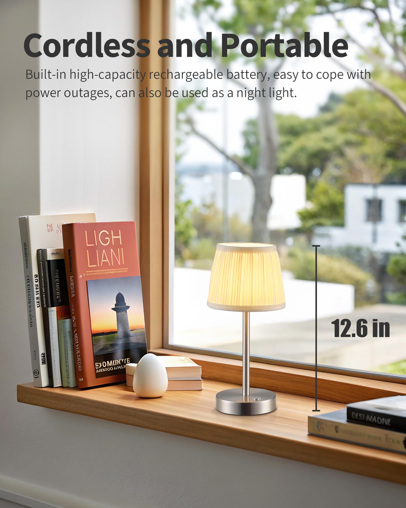 Pusu 2 Pack Cordless Led Nickel Table Lamps  Rechargeable 4000Mah 3 Way Dimmable Bedside Small Lamp With Fabric Shade  Lighting For Bedroom  Kids Room  Bathroom  Kitchen  Decor  Gift  Night Light