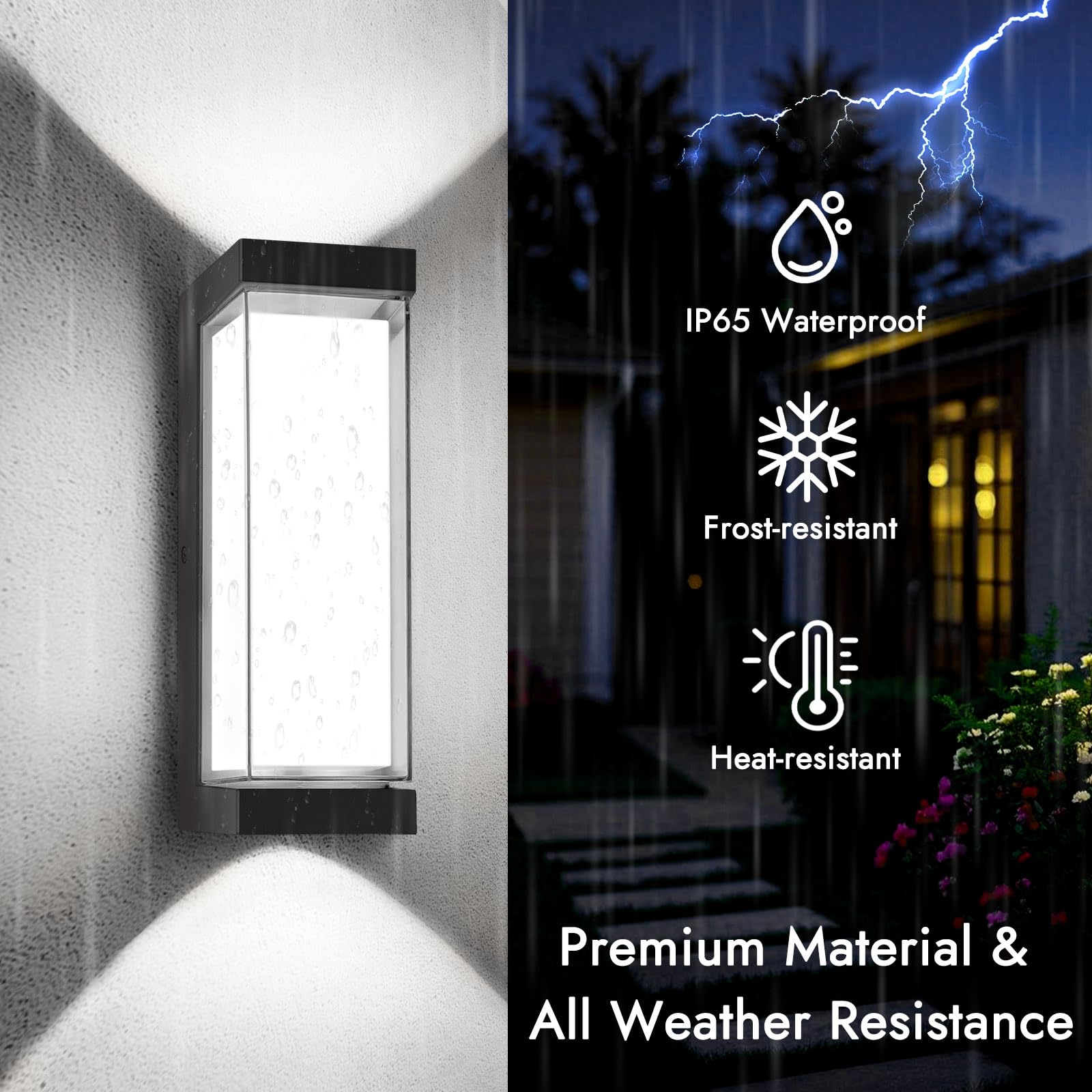 DUGWRY LED Outdoor Wall Sconce, 24W IP65 Waterproof, 3000LM 6000K Black Aluminum, Model 552, Modern Double Lampshade Lighting