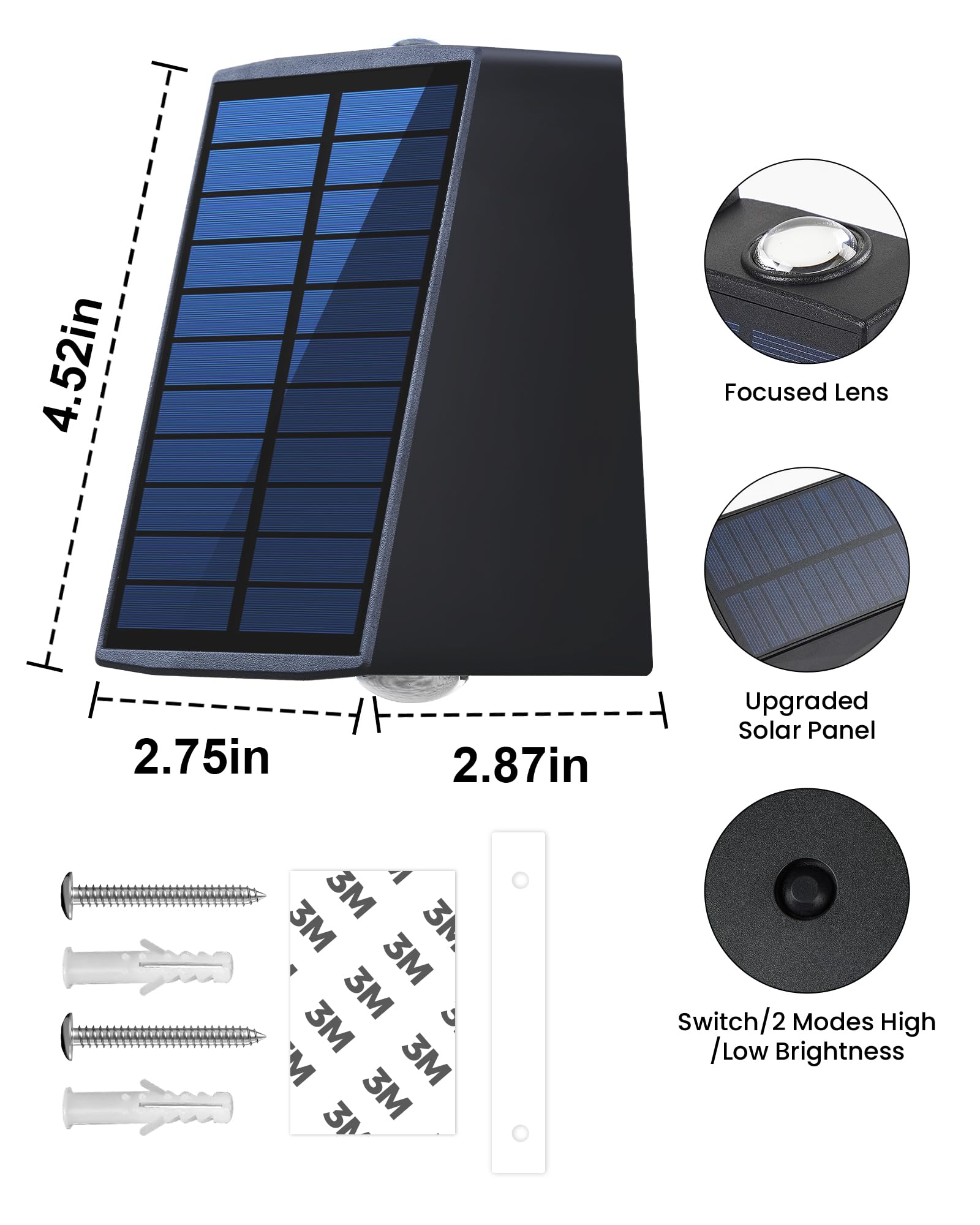 Luhlee Solar Wall Lights Outdoor  Upgrade 2000 Mah Wall Sconce Lights 3000/6500K  Ip65 Waterproof Wall Mounted Solar Outdoor Lights For Fence Porch Patio Garage Pergola Backyard(Dual Color  4 Pack)