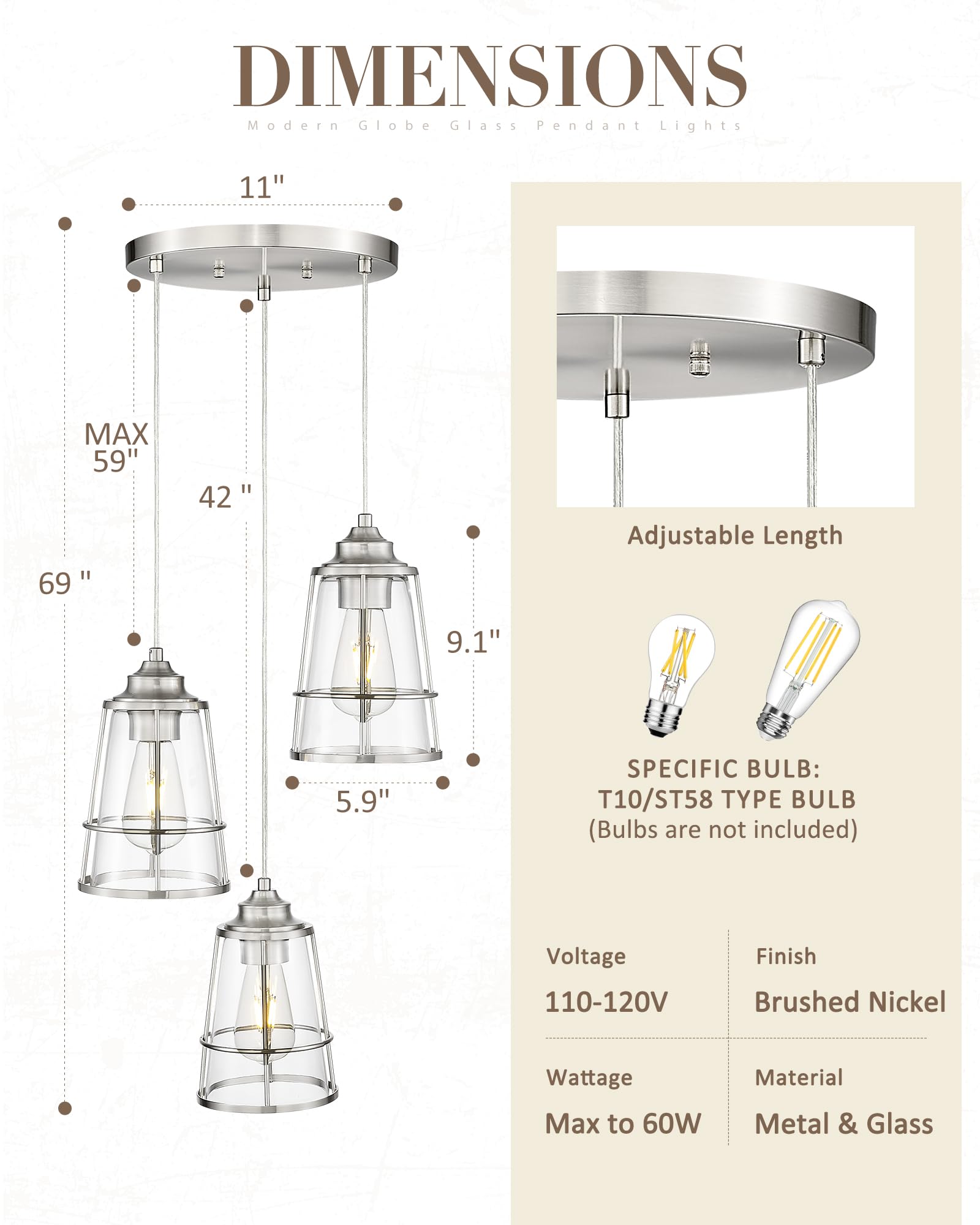 Jazava Cluster Pendant Light, Cage Hanging Light Fixtutre With Clear Glass, 3-Light Kitchen Island Lighting For Dining Room Livi