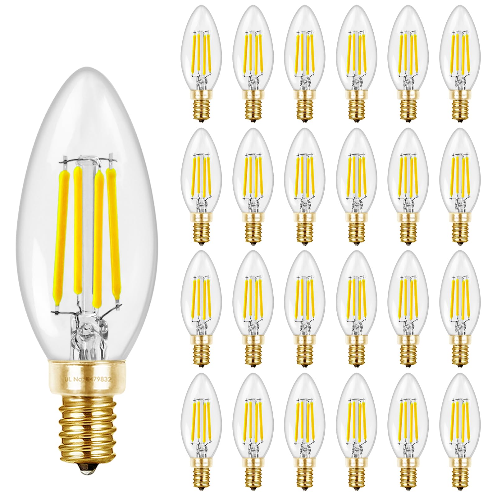 Hizashi Chandelier Light Bulbs 5000K Daylight, E12 Candelabra Light Bulbs 60 Watt Dimmable, B11 Type B Led Candelabra Bulbs, 90+