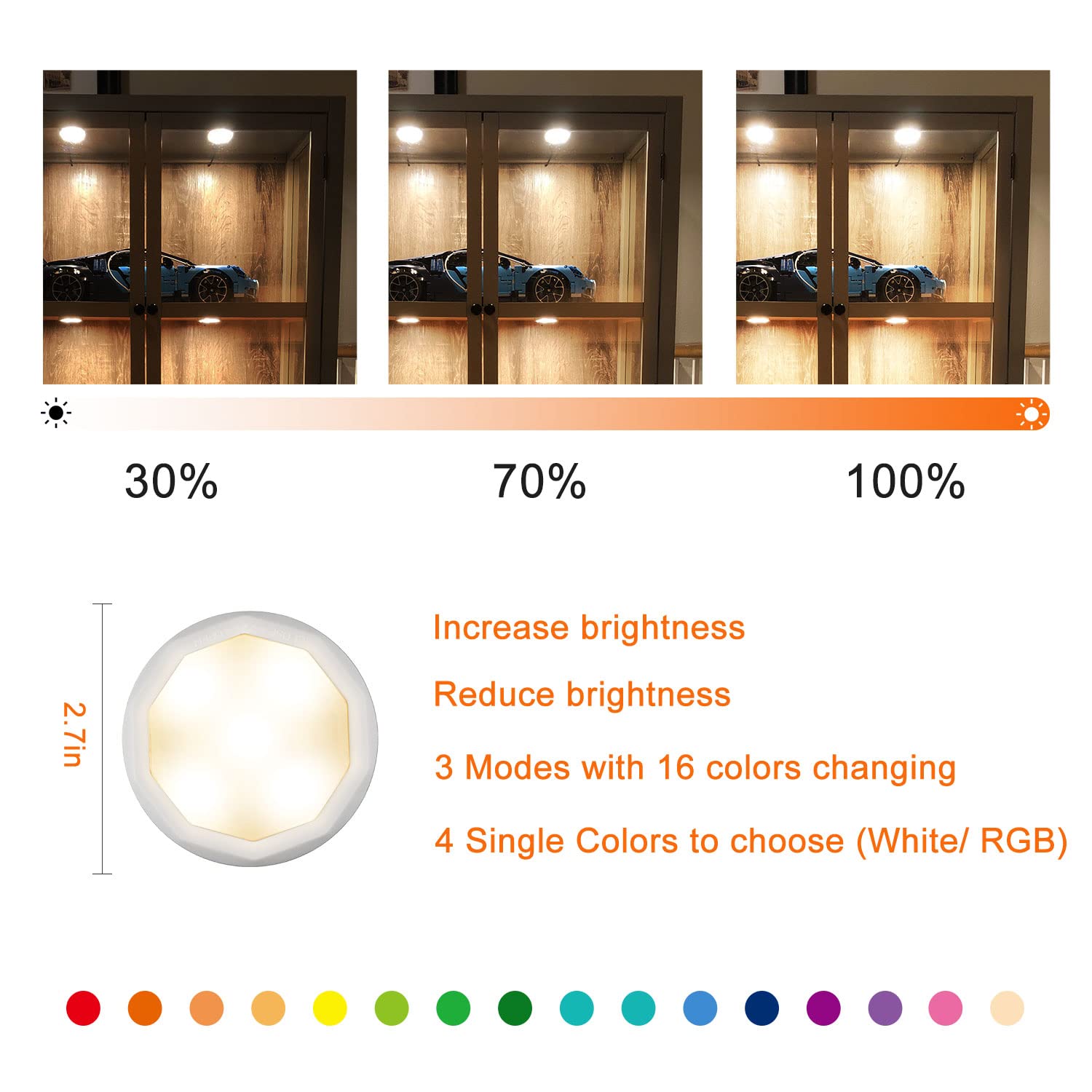 Under-Cabinet-Lights Rechargeable Puck Lights 6 Pack Led Closet Lights With Remote 16 Colors Usb Charging Battery Operated Night