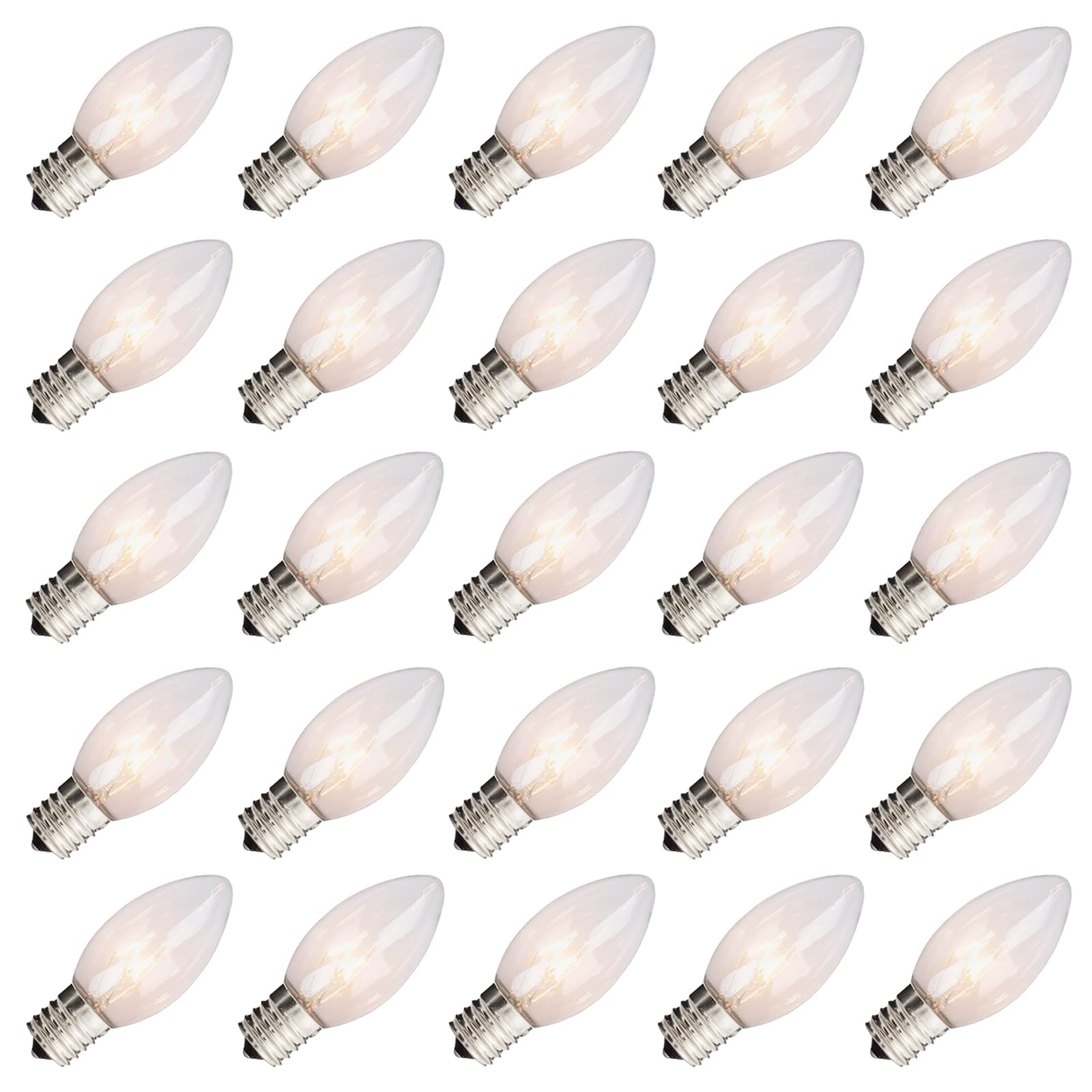 Doratale C9 Replacement Light Bulbs, 7W Clear Glass, 25 Pack, Fits C9/E17 Base for Indoor/Outdoor Holiday Use