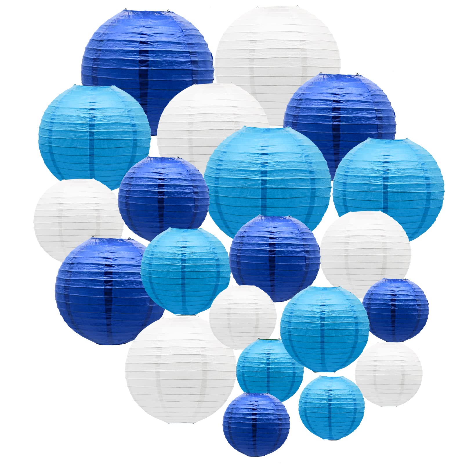 ADLKGG Blue Paper Lanterns, 21pcs Decorative Hanging Round Lanterns for Party Supplies, Indoor/Outdoor, Model: PaperLantern21P001