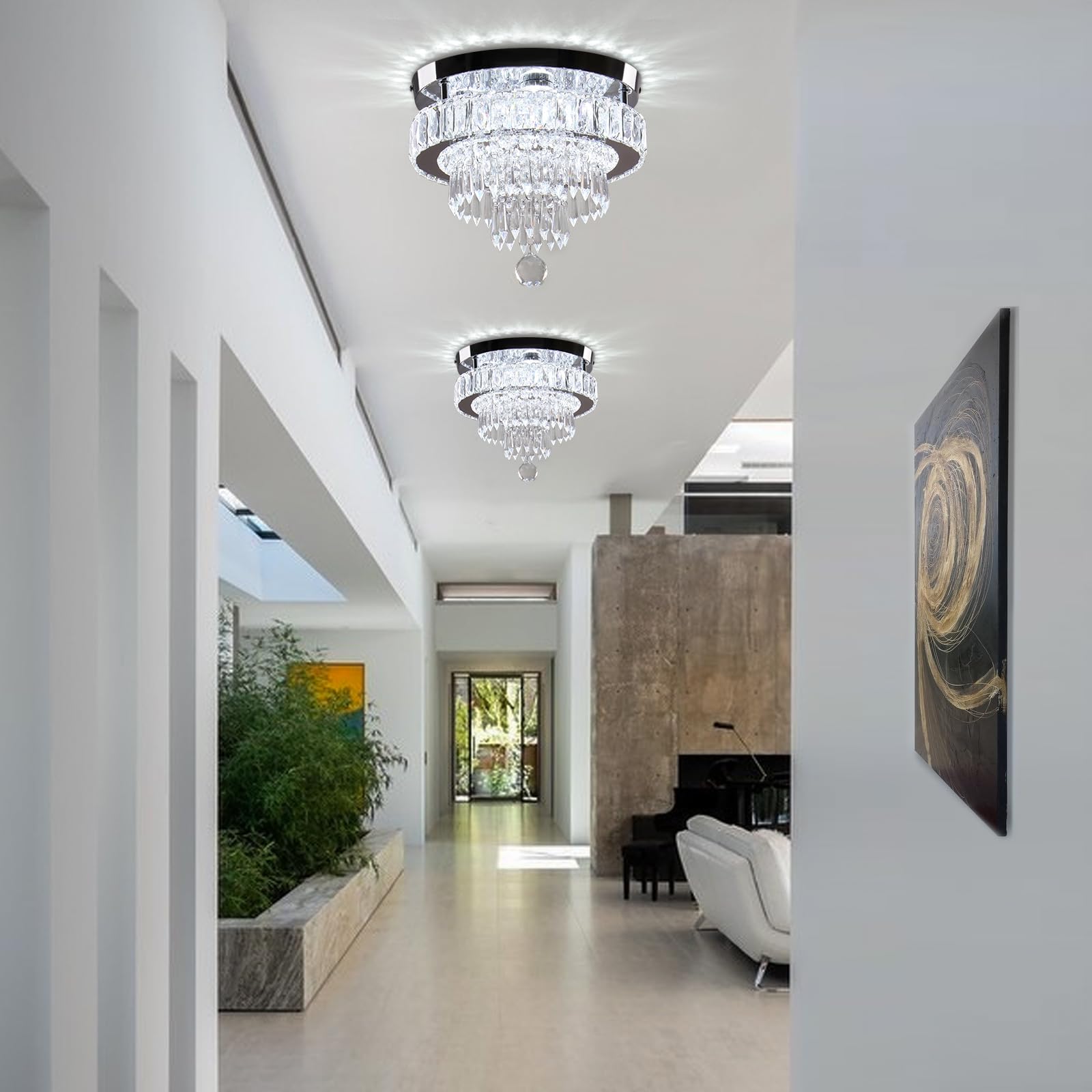Leontyne 11.8 Inch Crystal Chandeliers Modern Crystal Ceiling Light Led Chandeliers Semi Flush Mount Chandelier Light For Bedroo