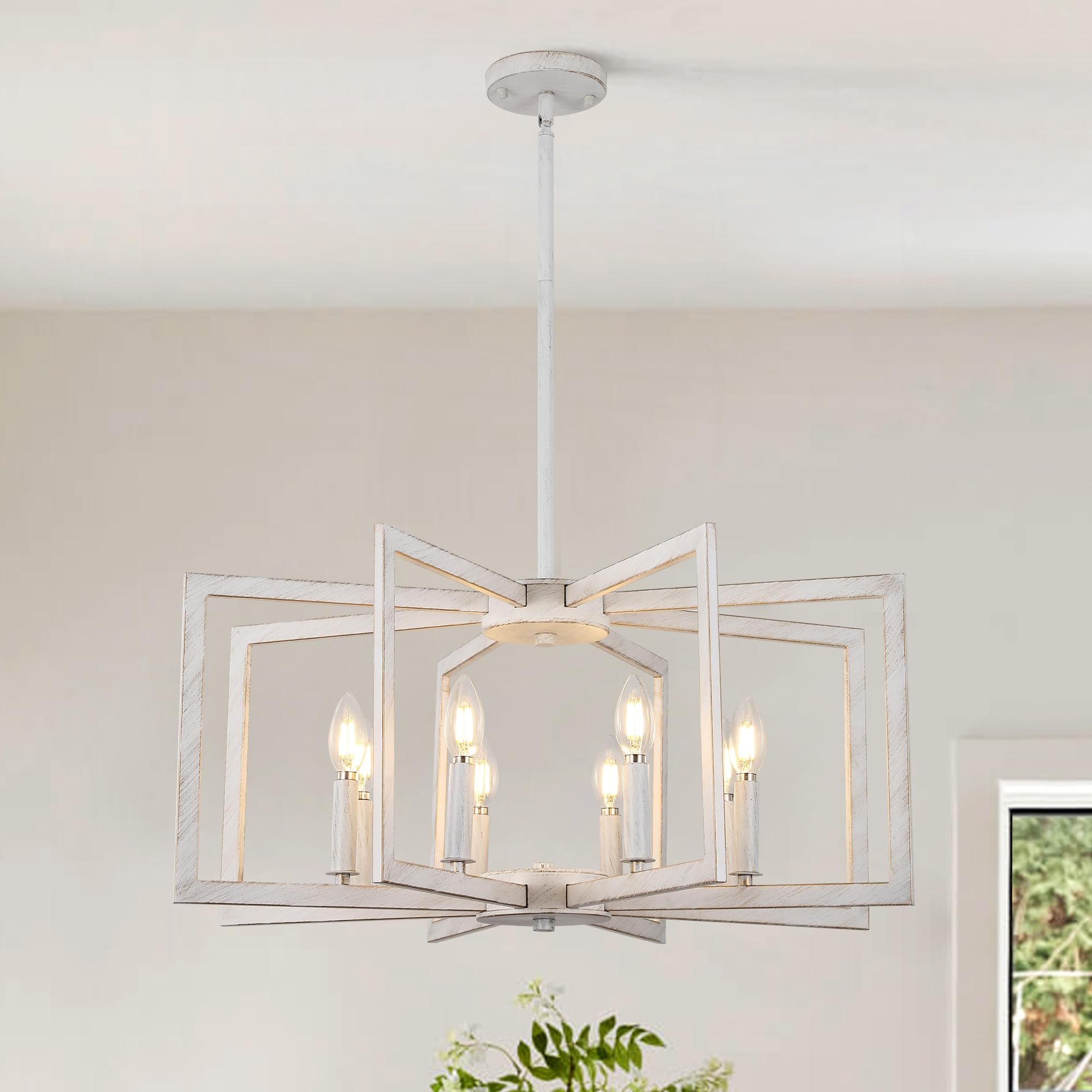 Klgxnrd 8-Light Antique White Farmhouse Chandeliers For Dining Room, Large French Country Chandelier, Rustic Iron Cage Hanging L