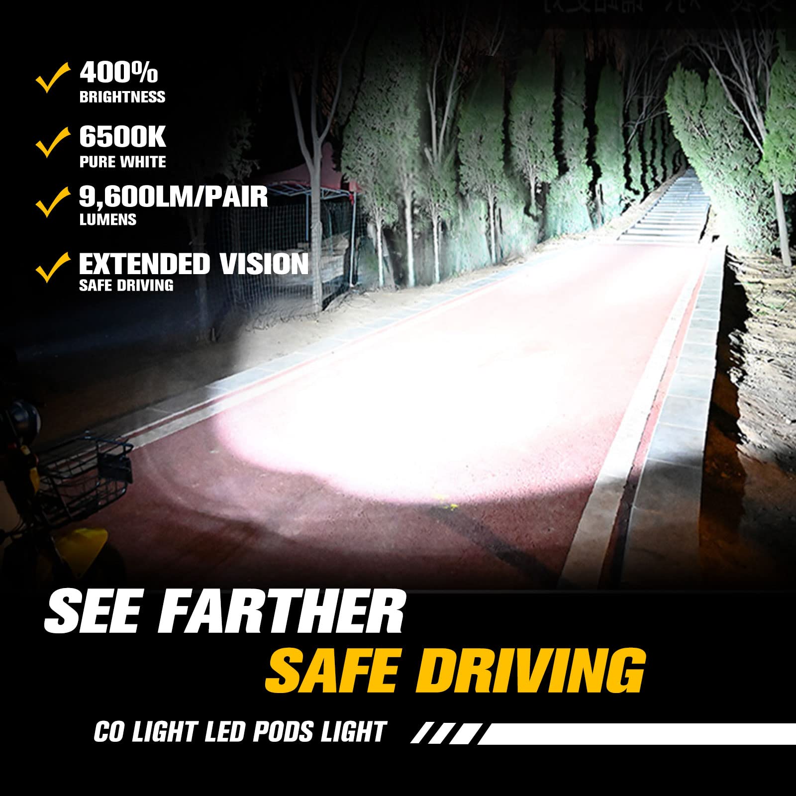 Co Light Led Flood Lights Pods 2Pcs 4 Inch 96W Flood Beam Fog Lights For Motorcycle Auxiliary Super Bright Atv Led Work Light For Truck Suv Utv Boat Tractor Forklift