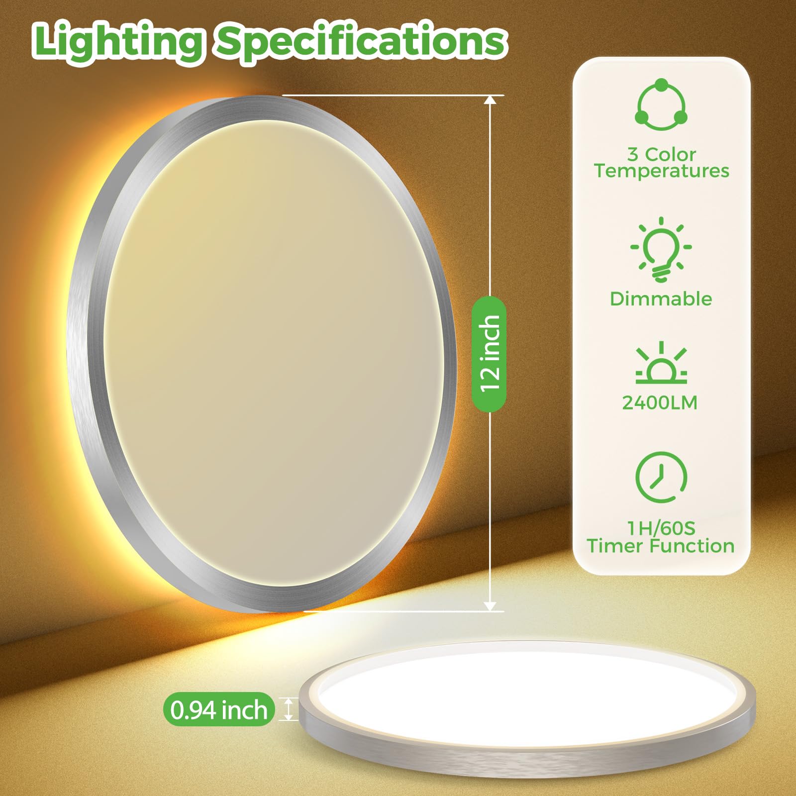 Zemty 12 Inch Led Ceiling Light With Night Light 1800K, Dimmable With Remote Control, Low Profile Lighting For Bedroom Bathroom