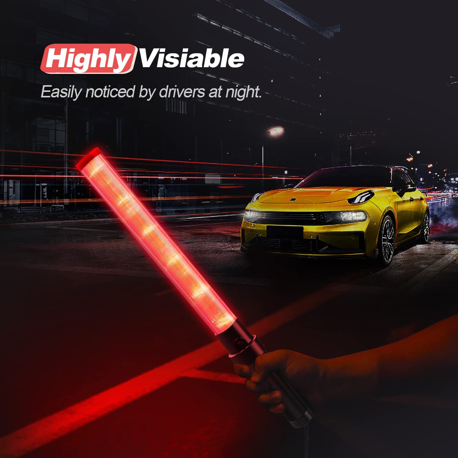 RoadHero 6 Pack LED Traffic Batons, 21 Inch Safety Wands with 3 Flashing Modes, Red Lighted Air Marshaling Signal for Directing Traffic