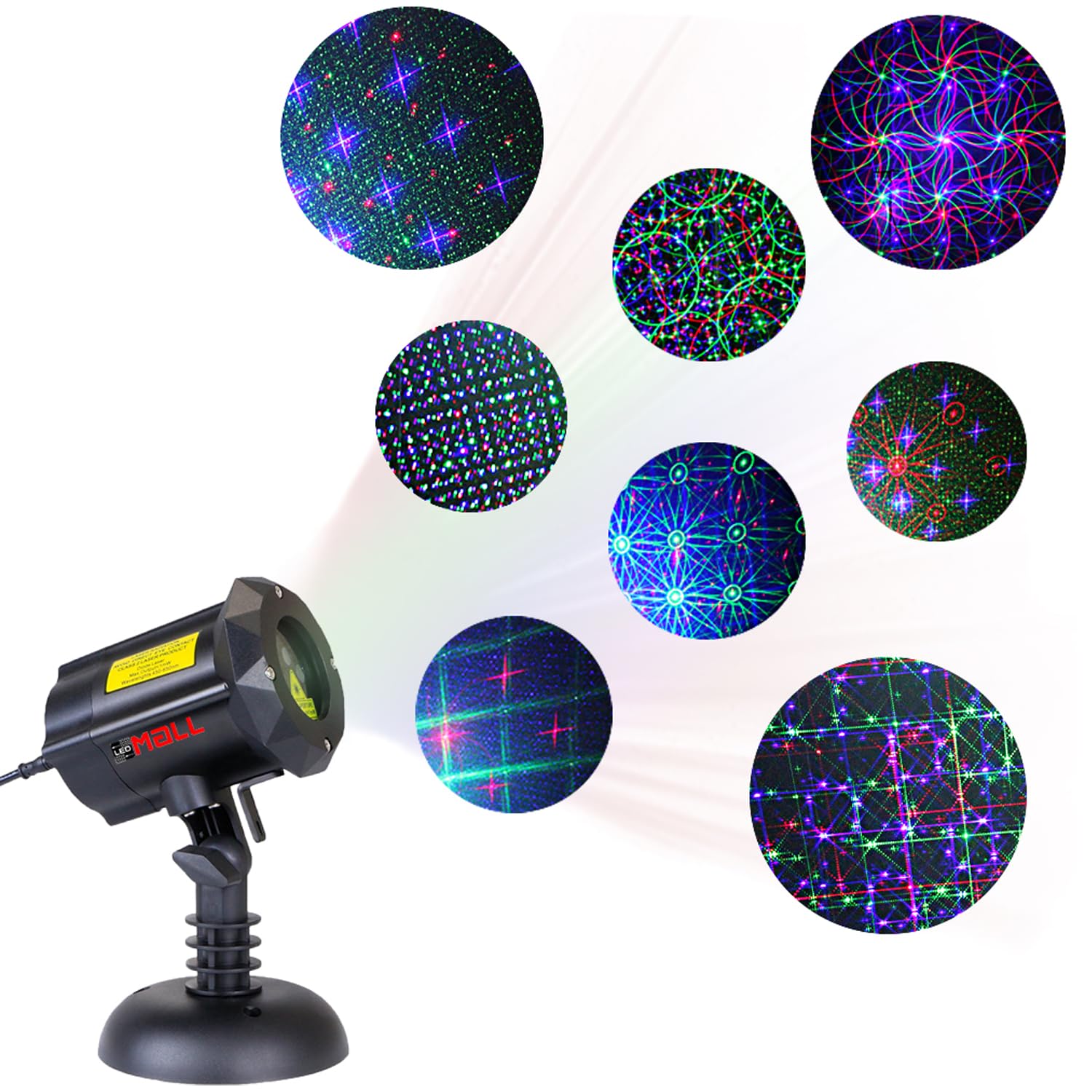 LedMAll Christmas Laser Lights Projector, Remote Control, 8 Patterns, Model X-35P, Black, Standard Size