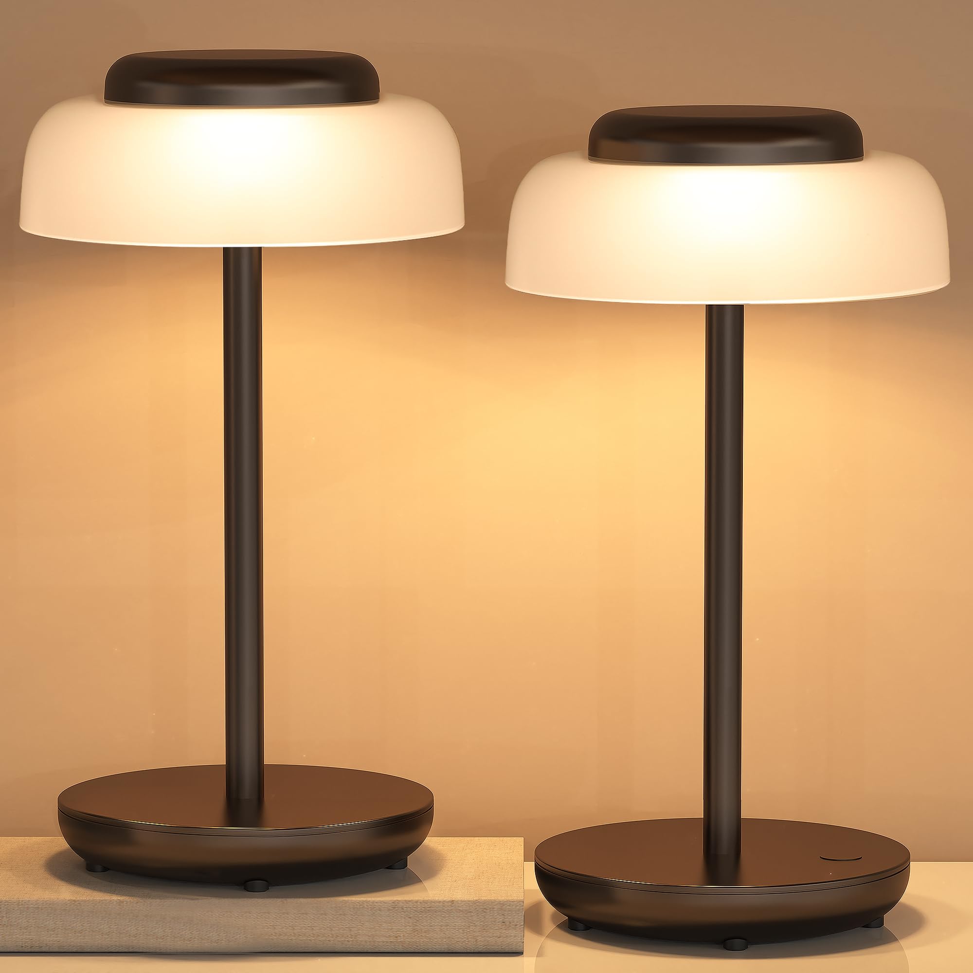 QiMH Battery Operated LED Table Lamp, 5000mAh Rechargeable Cordless Lamp Set of 2, Stepless Dimmable Touch Control, Small Waterp
