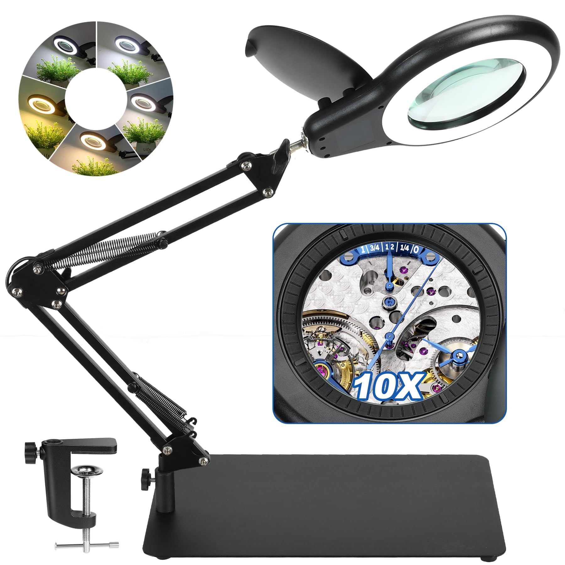 10X Magnifying Glass with Light and Stand, Magnifier with Light Hands Free, Lighted LED Magnifying Lamp Stepless Dimming Magnify